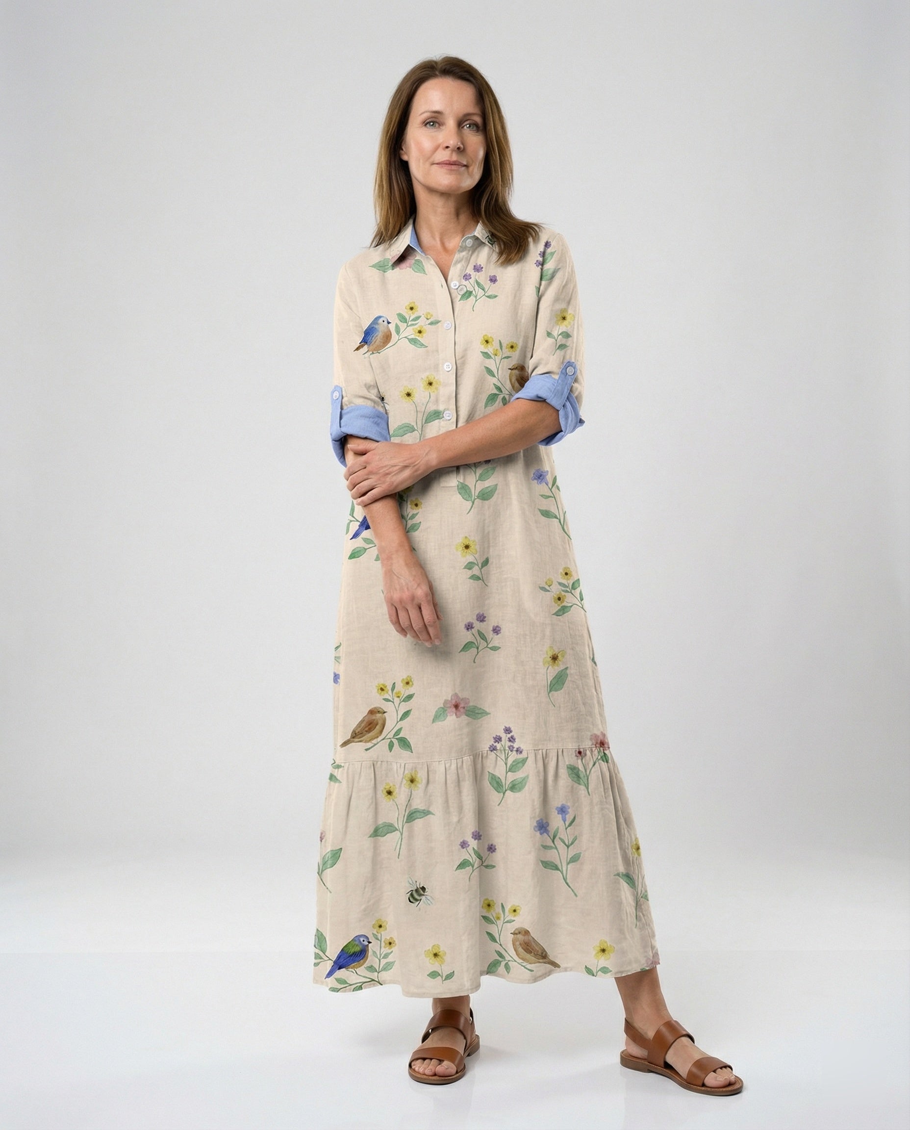 Ladies' shirt dress with ruffles