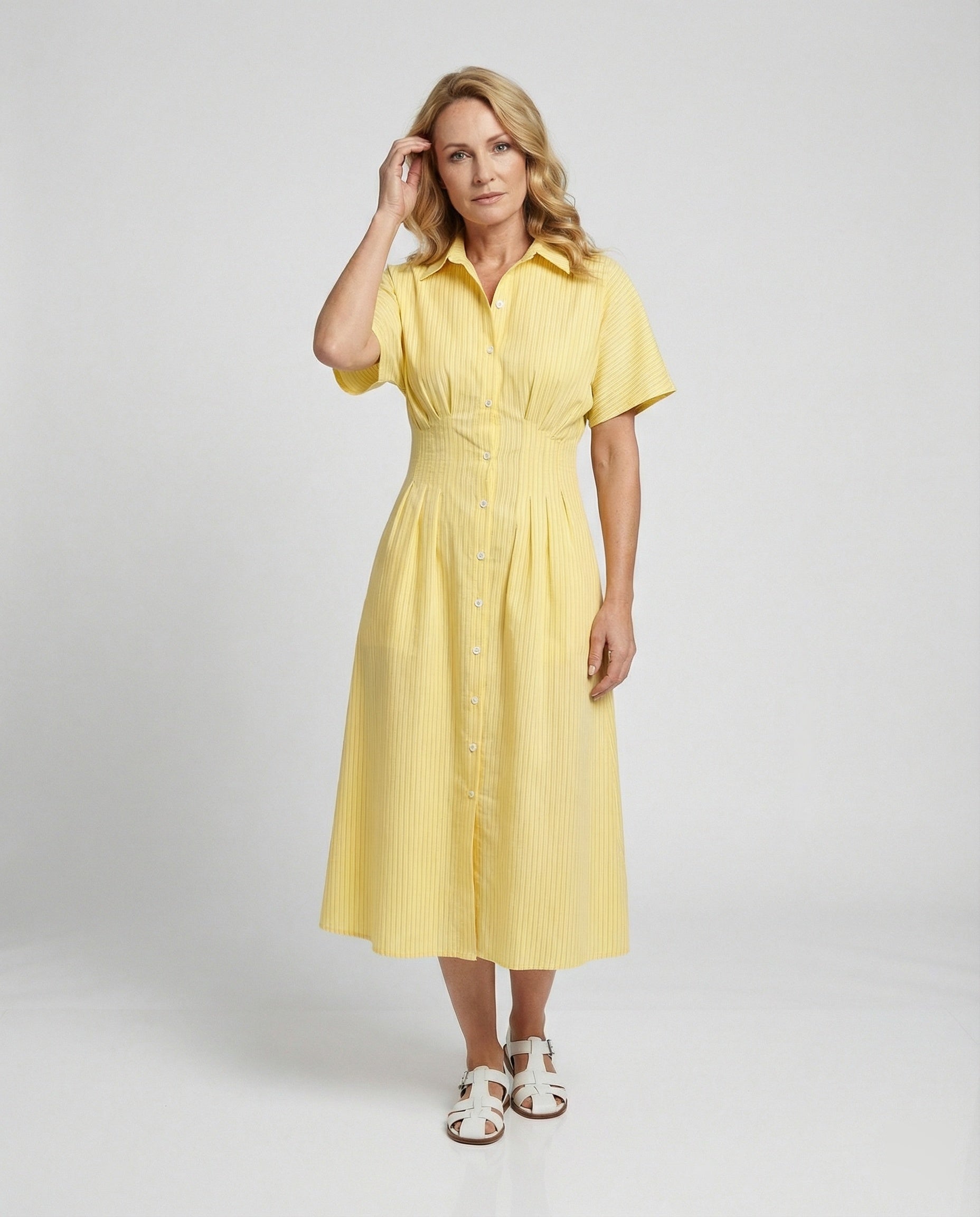 Women's Shirt Dress Midi with Pleats