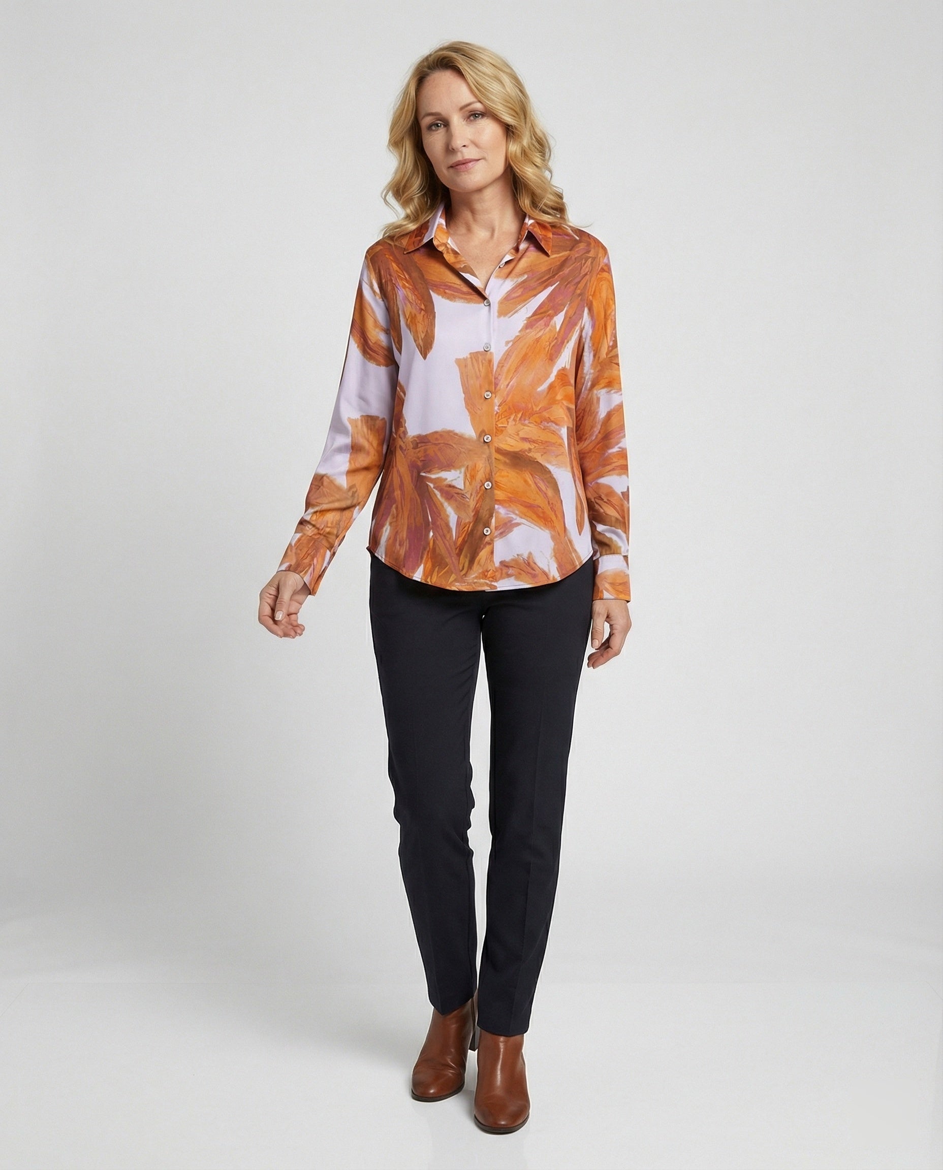 Satin blouse with brush print ladies