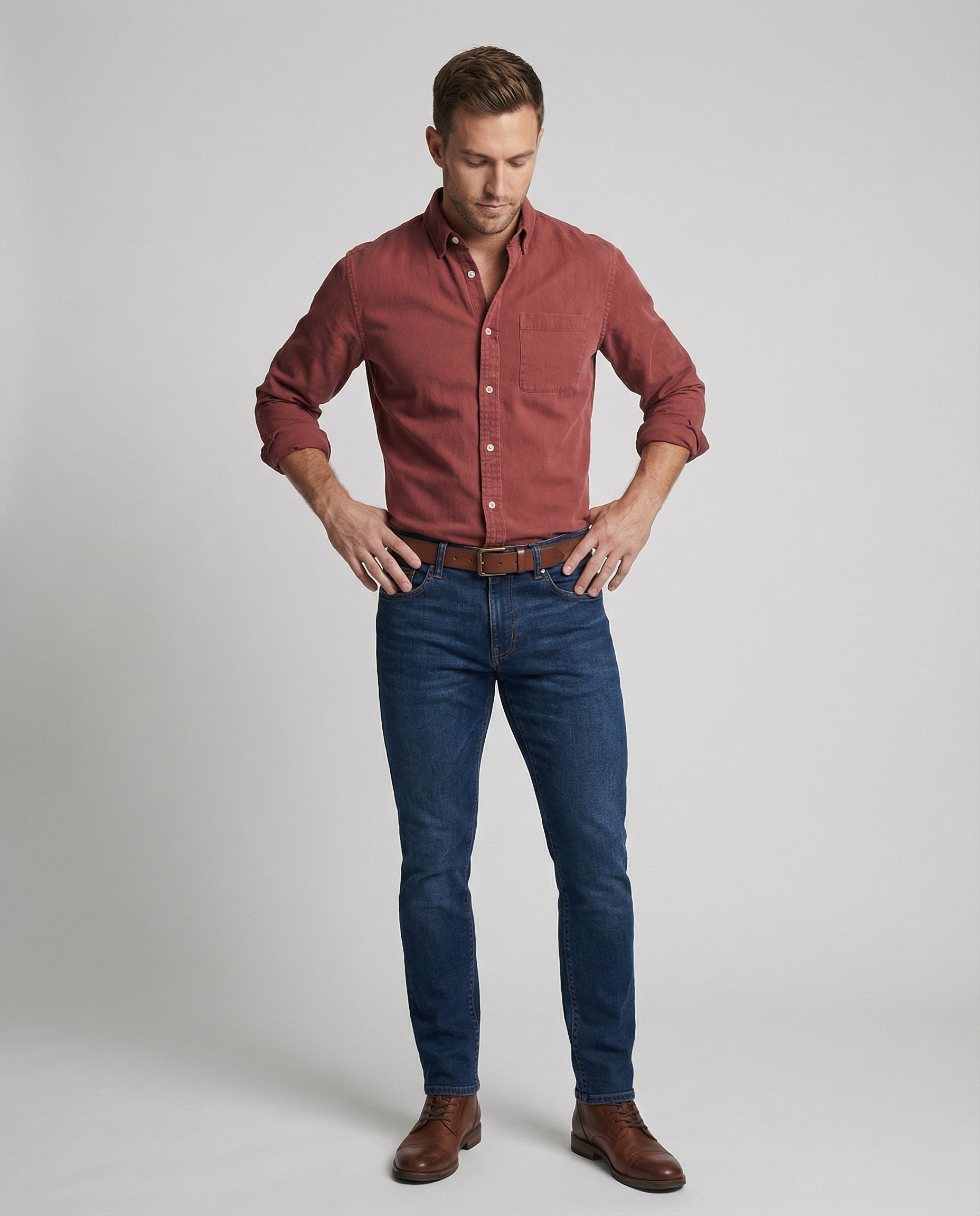 Long sleeve shirt men classic with chest pocket