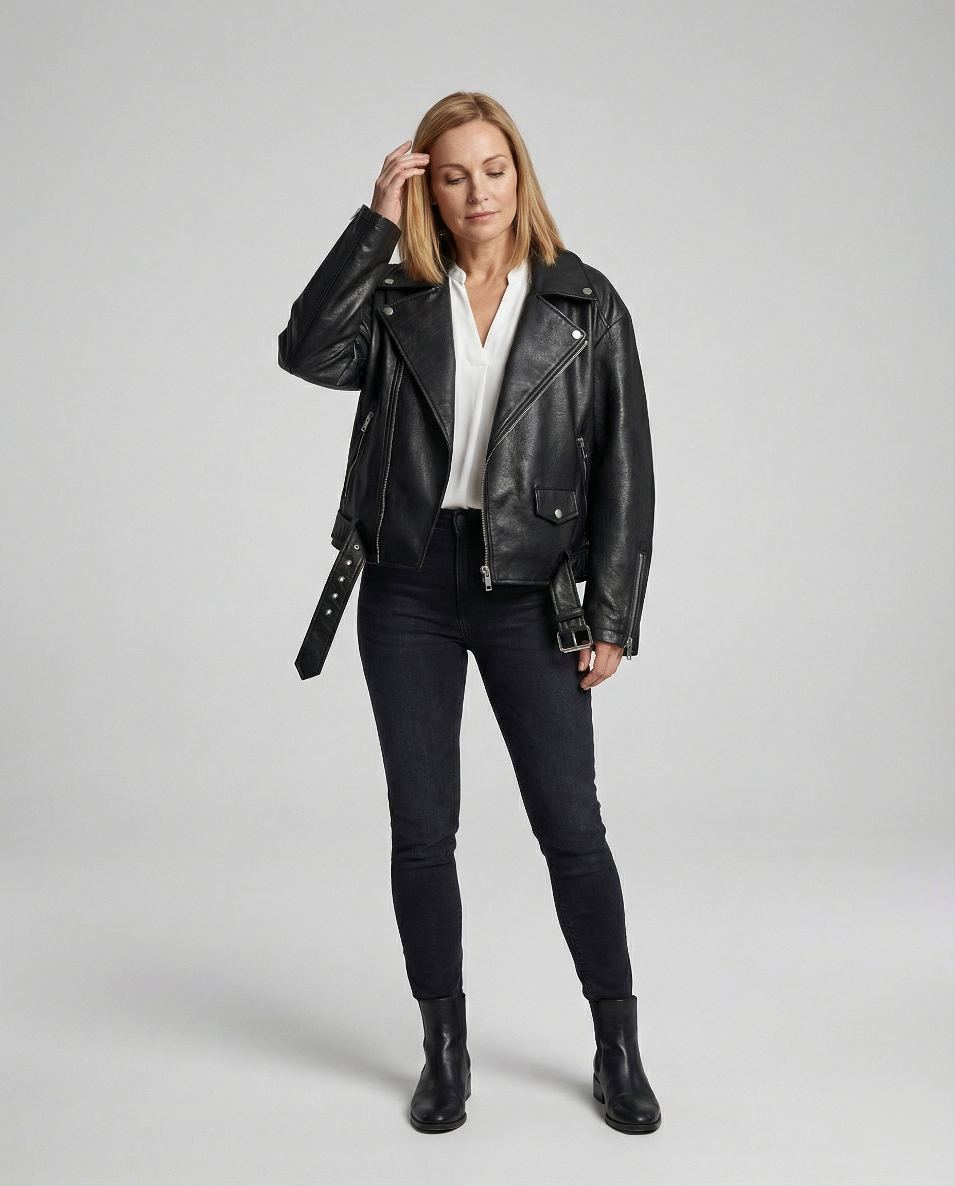Women's Leather Jacket Black Oversize