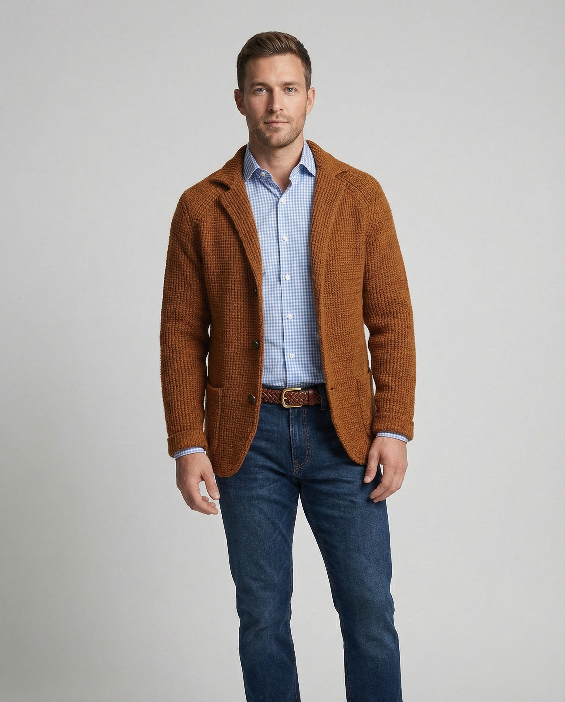 Men's knitted blazer with lapel collar