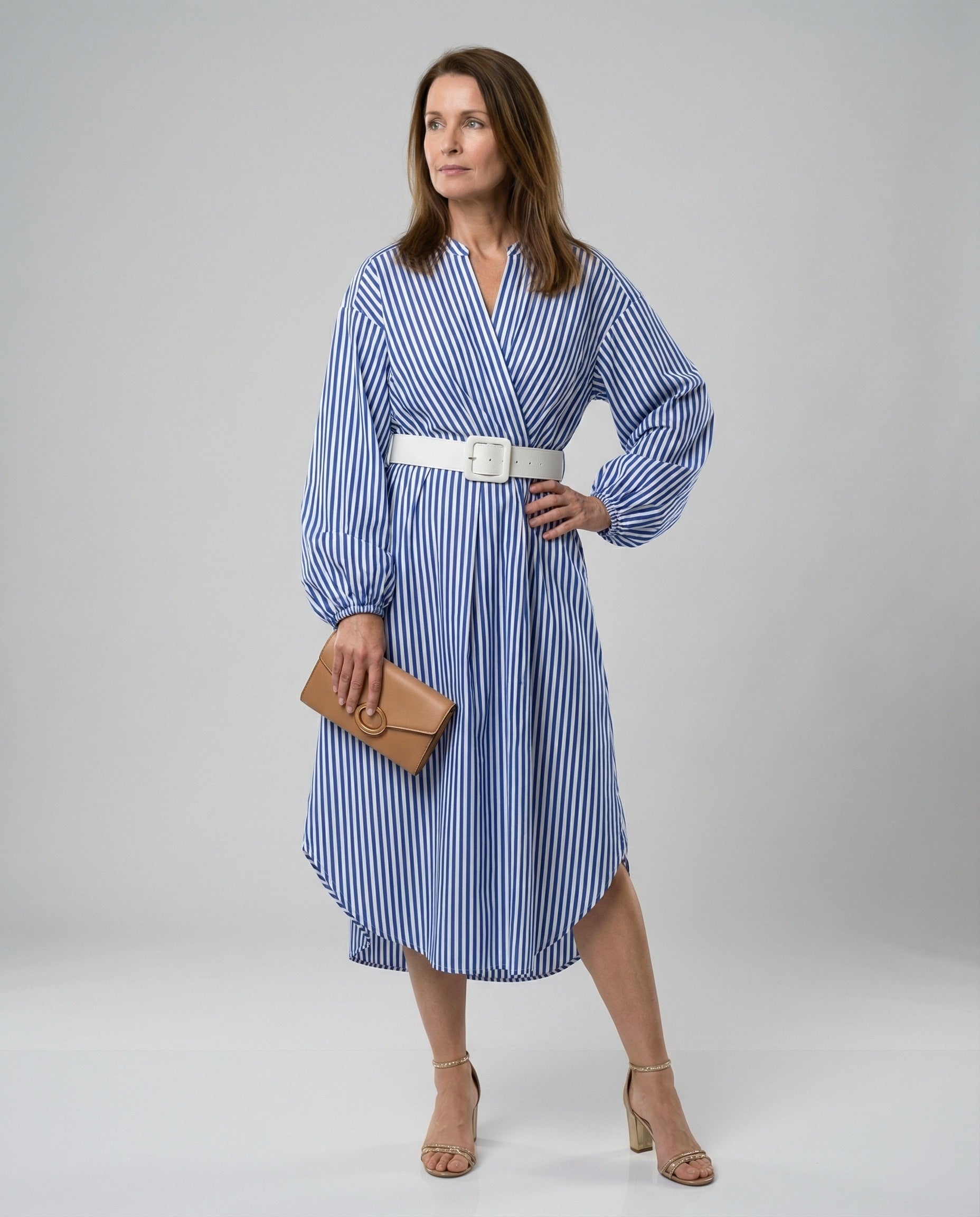 Women's Midi Dress Shirt Dress Striped