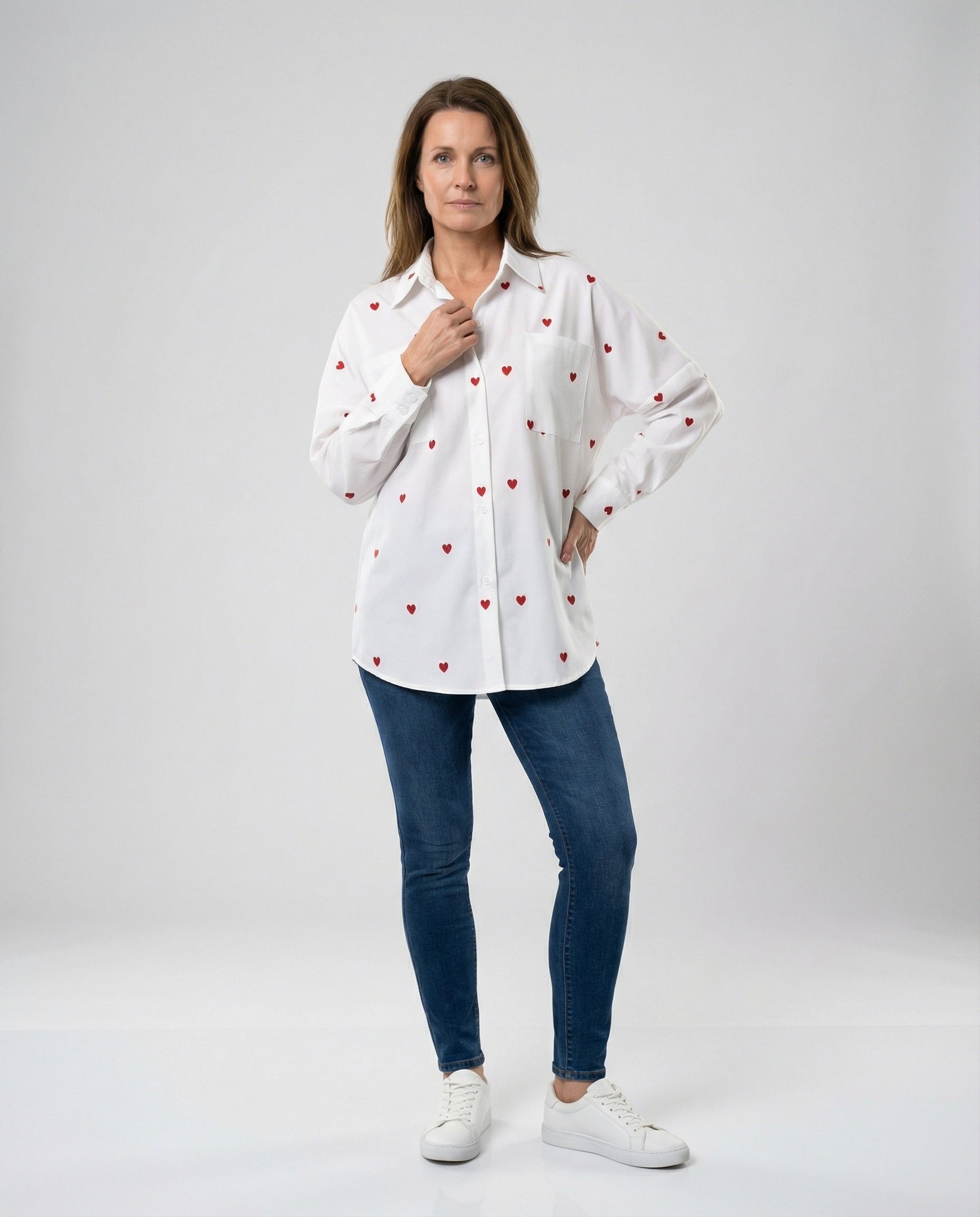 Women Shirt Blouse Heart Print