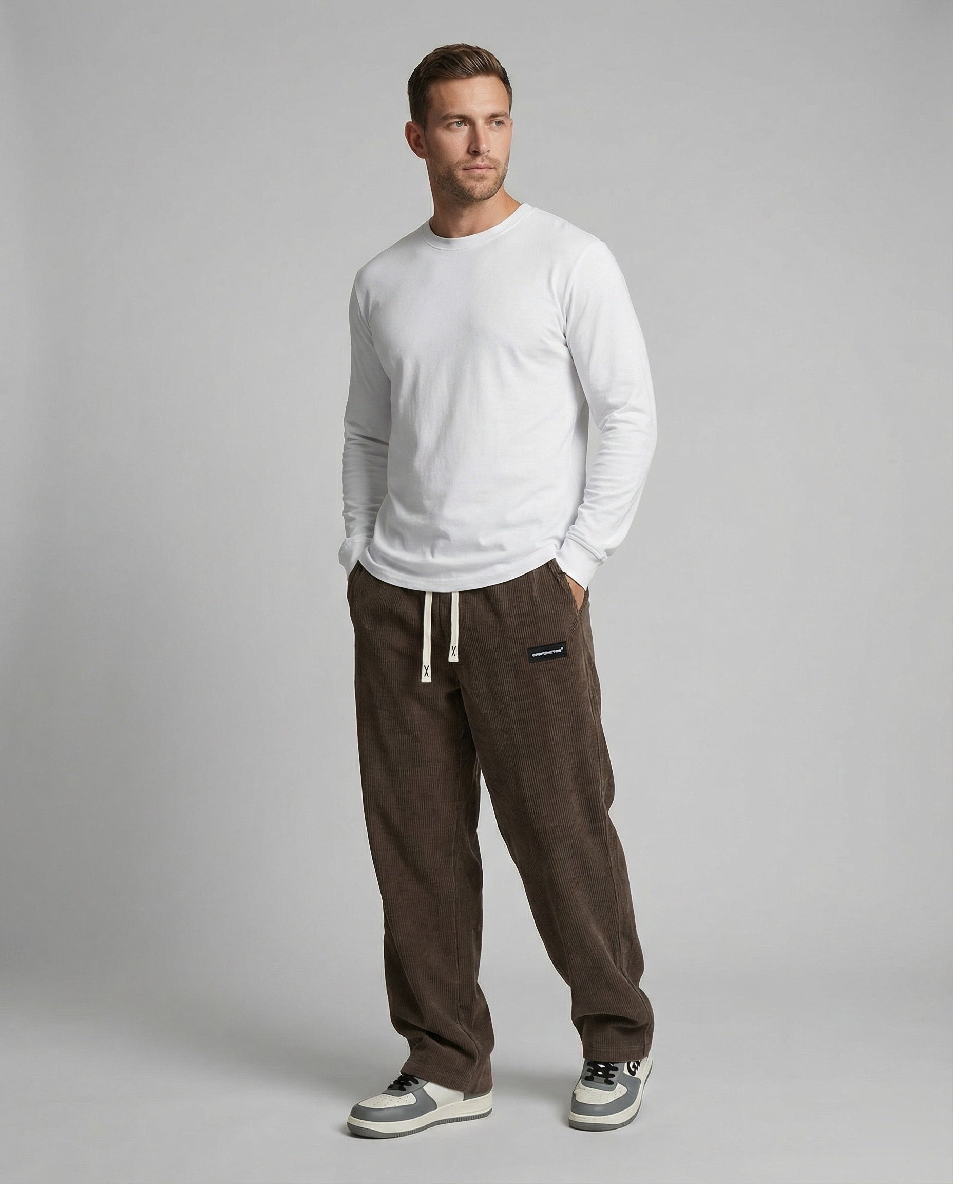 Men's corduroy pants wide with drawstring