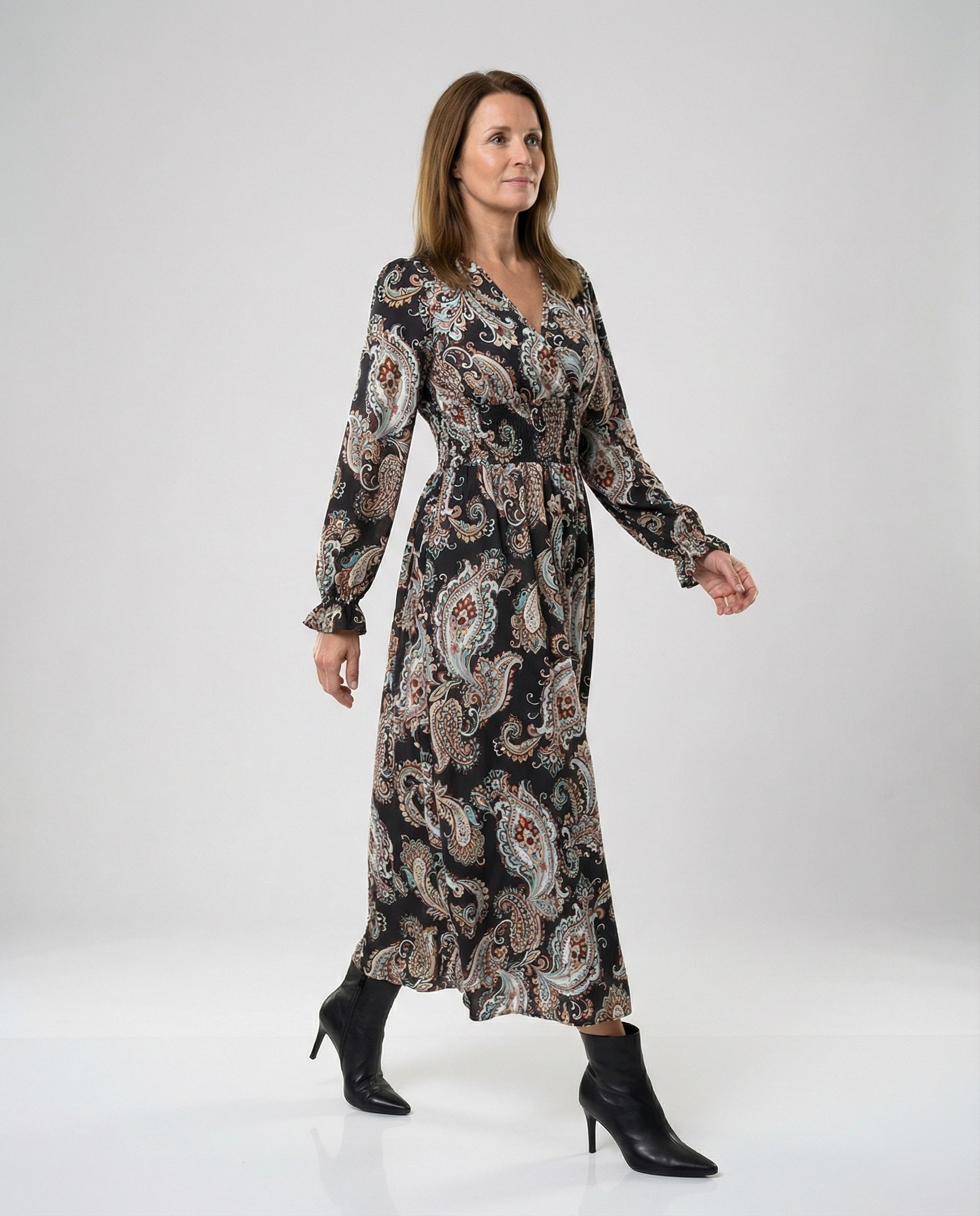 Ladies Maxi Dress Paisley with Leg Slit