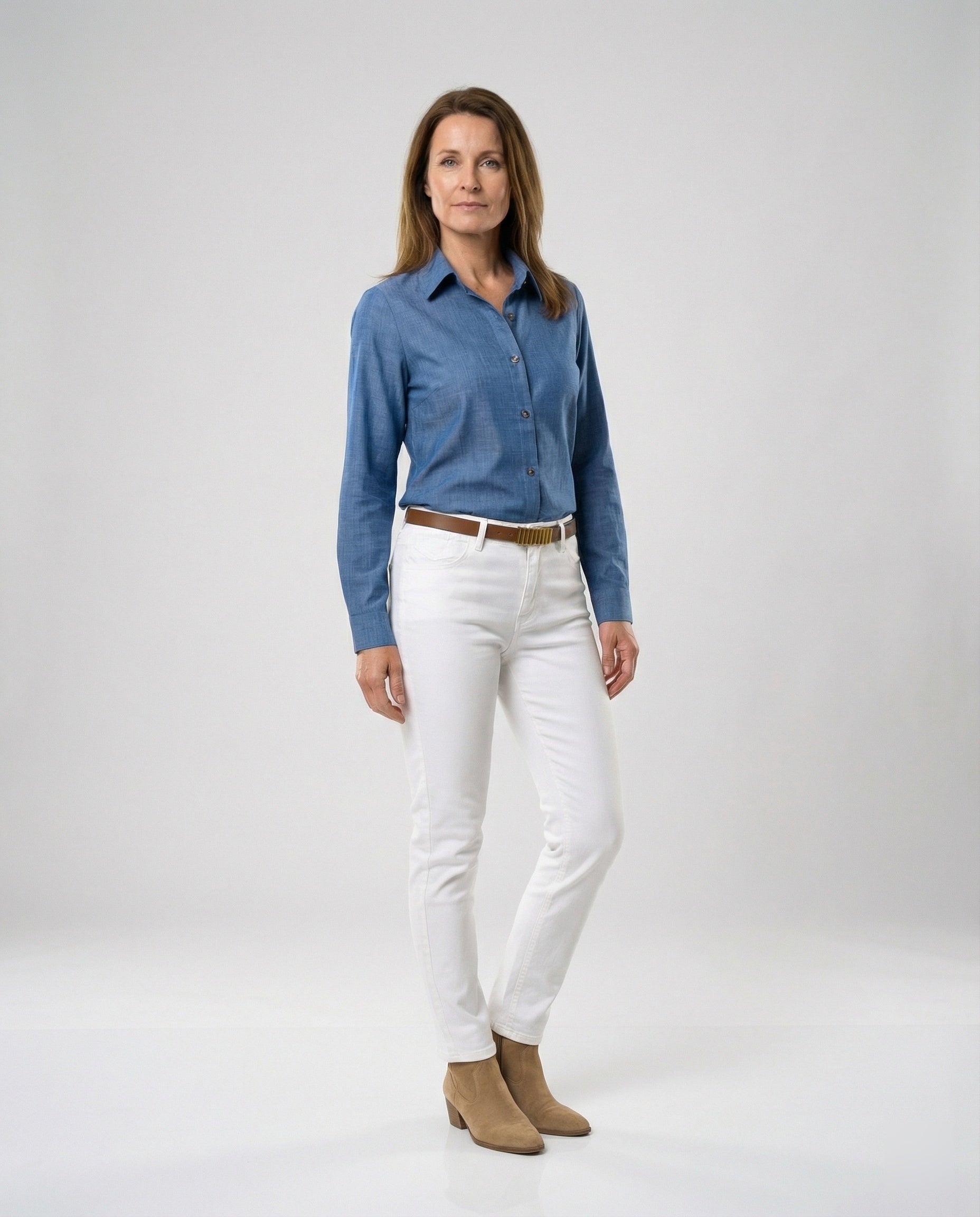 Bicolored blouse shirt denim look women