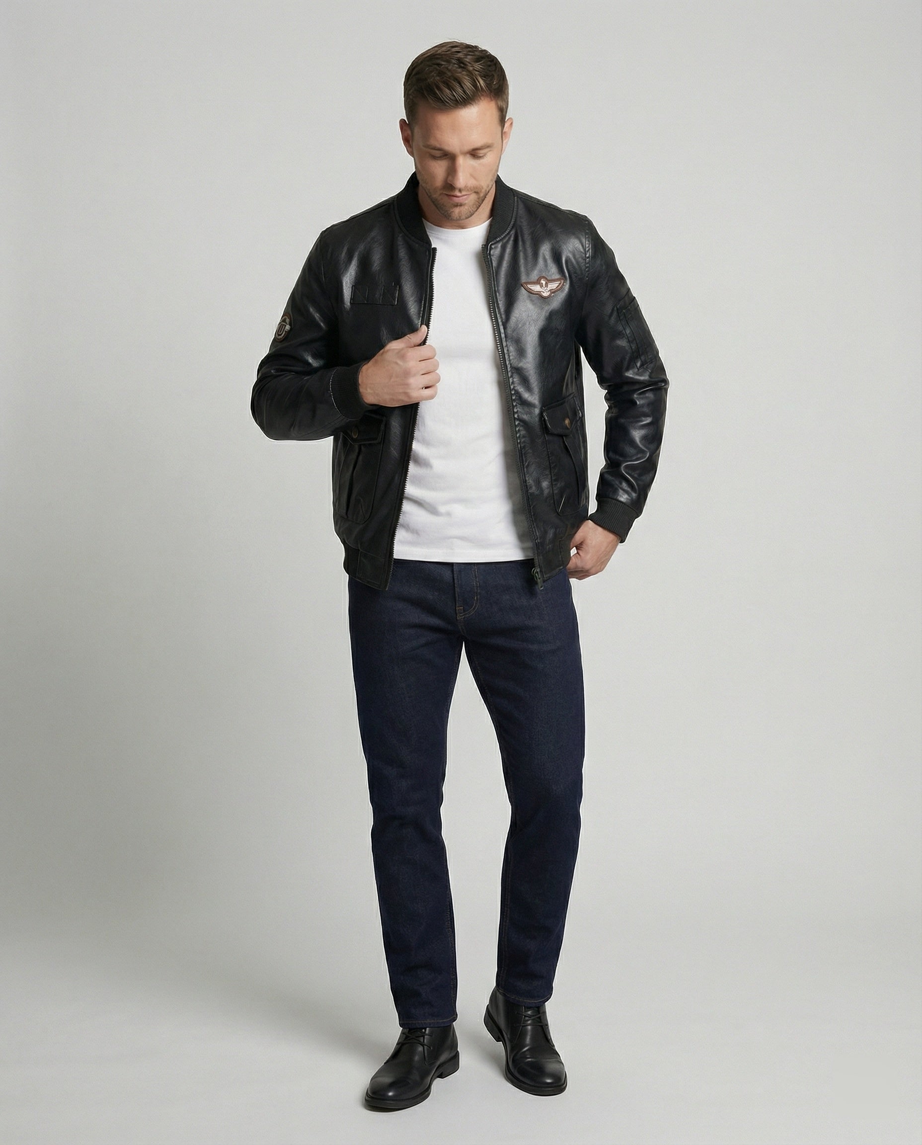 Men's Bomber Jacket Faux Leather Pilot Style