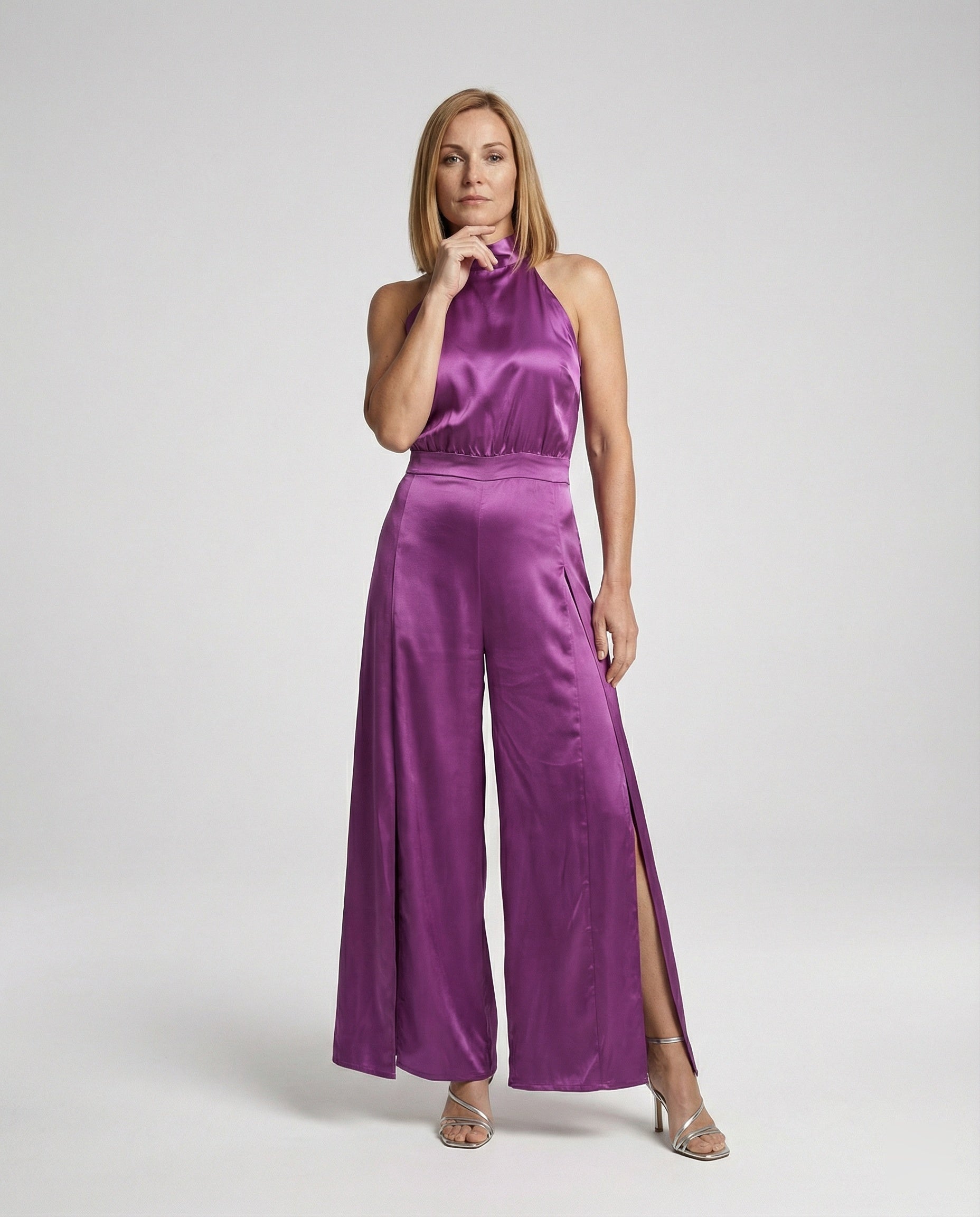Women Jumpsuit Satin Halter Neck