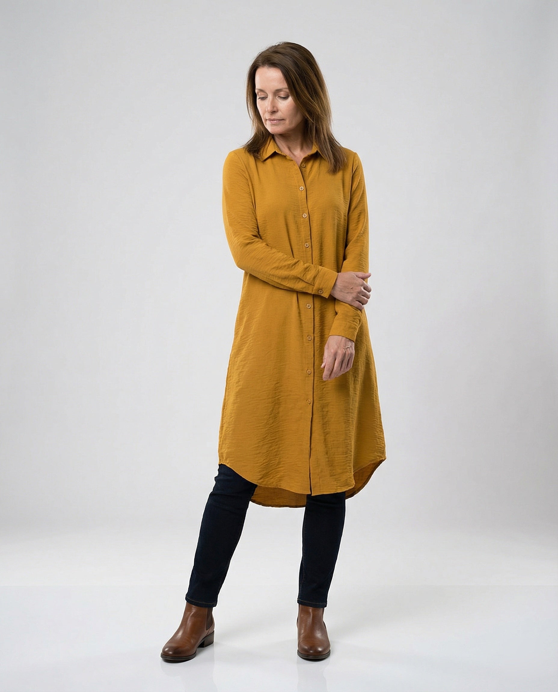 Women's Tunic Dress Long with Button Placket