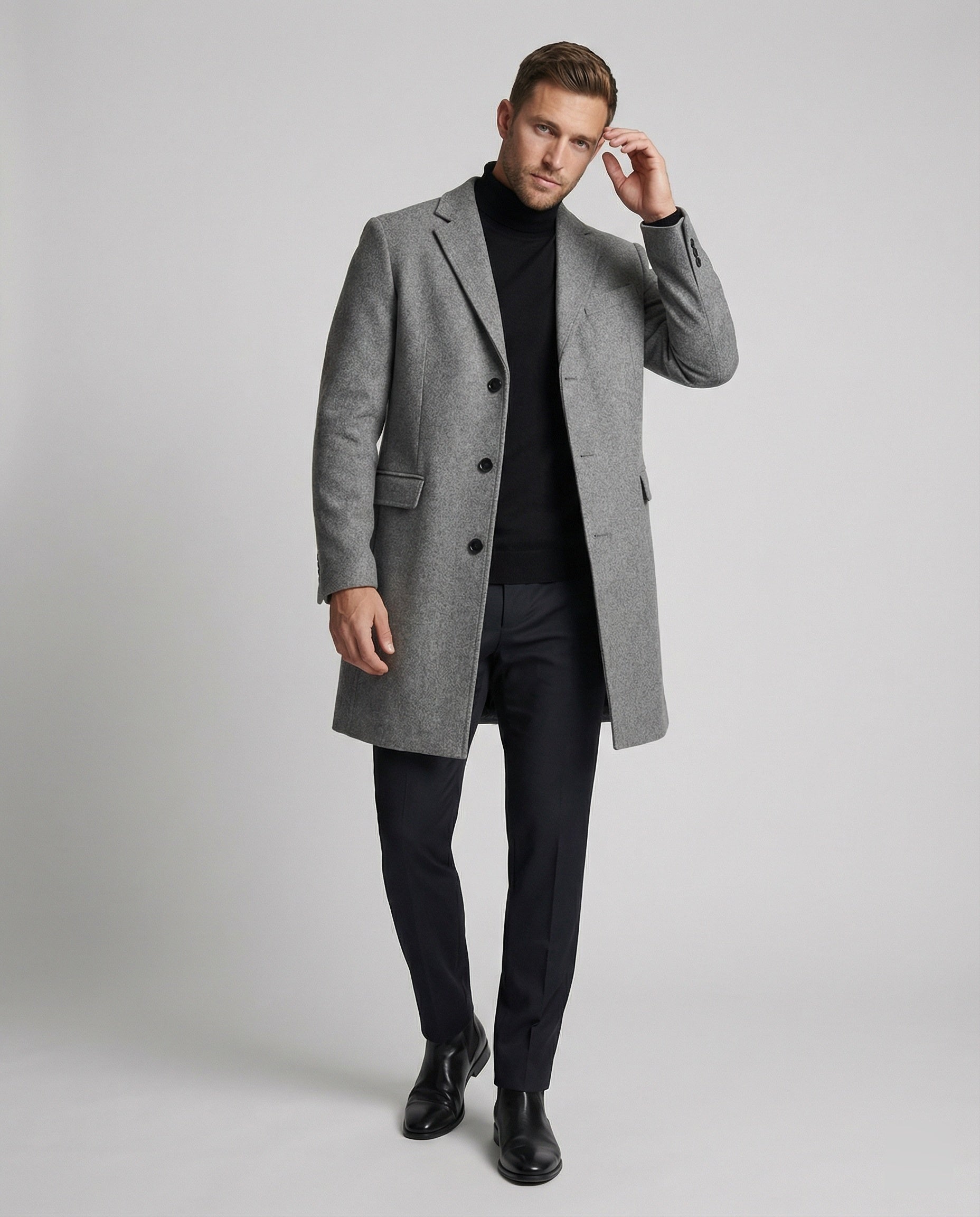 Men's Classic Wool Coat with Double Button Placket
