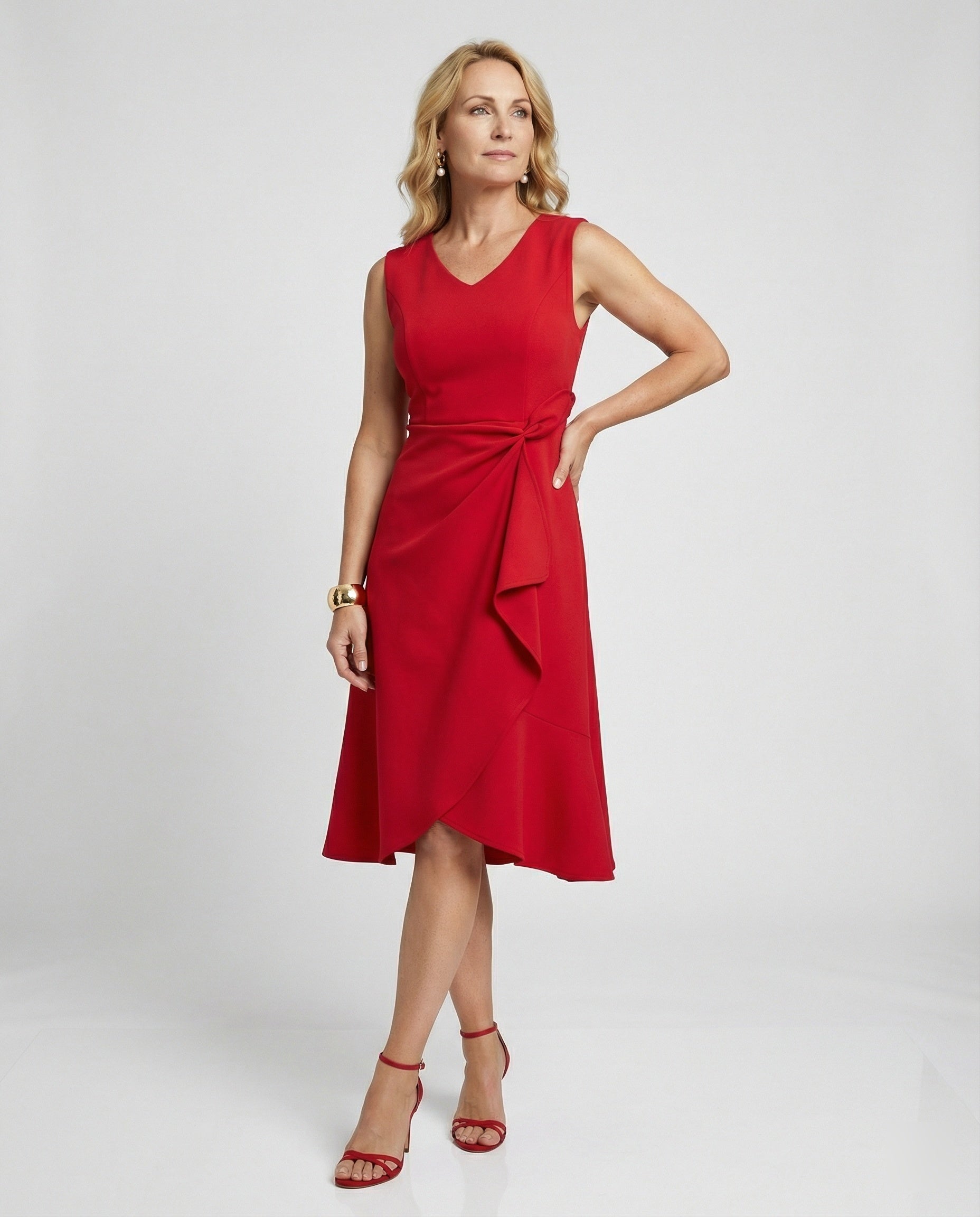 Women's Midi Cocktail Dress with Wrap Look