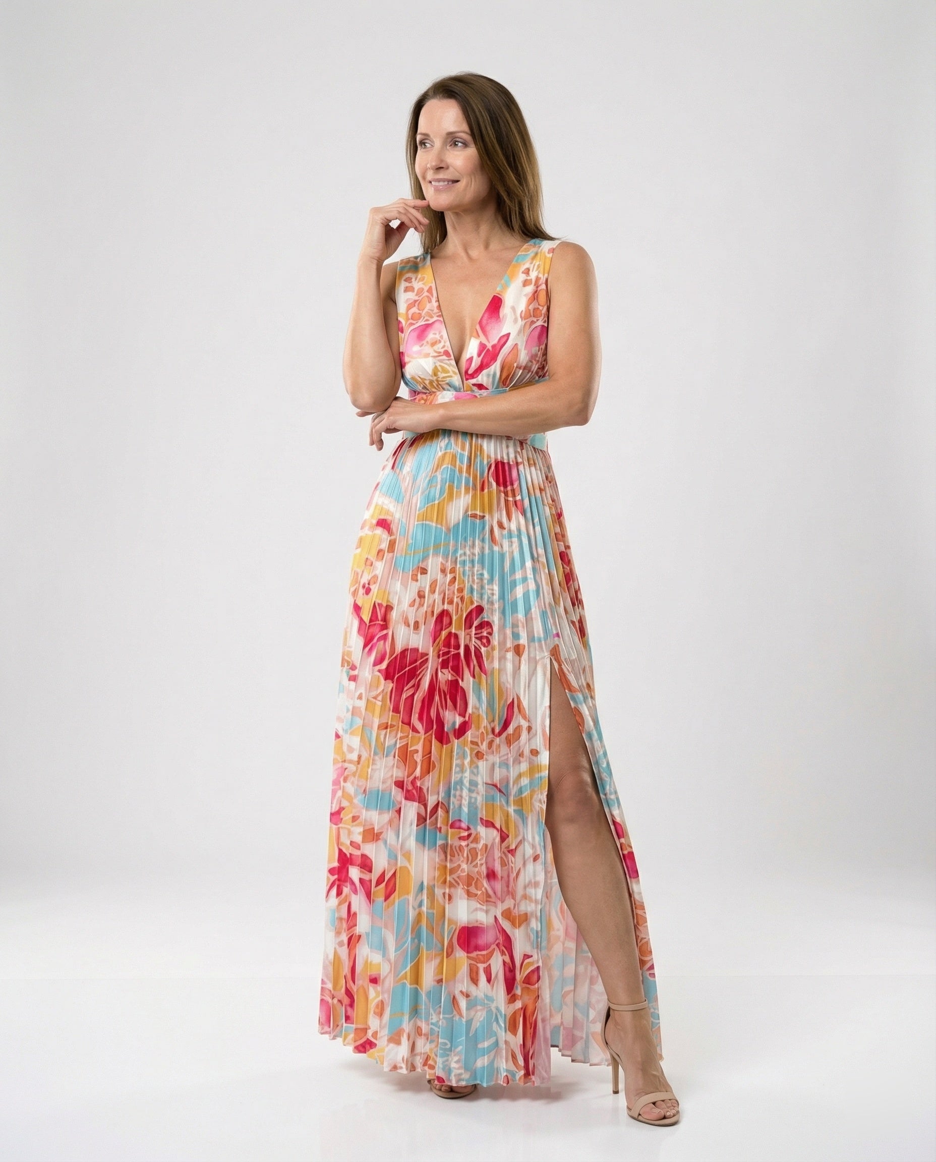 Pleated Maxi Dress With Cut Outs Women