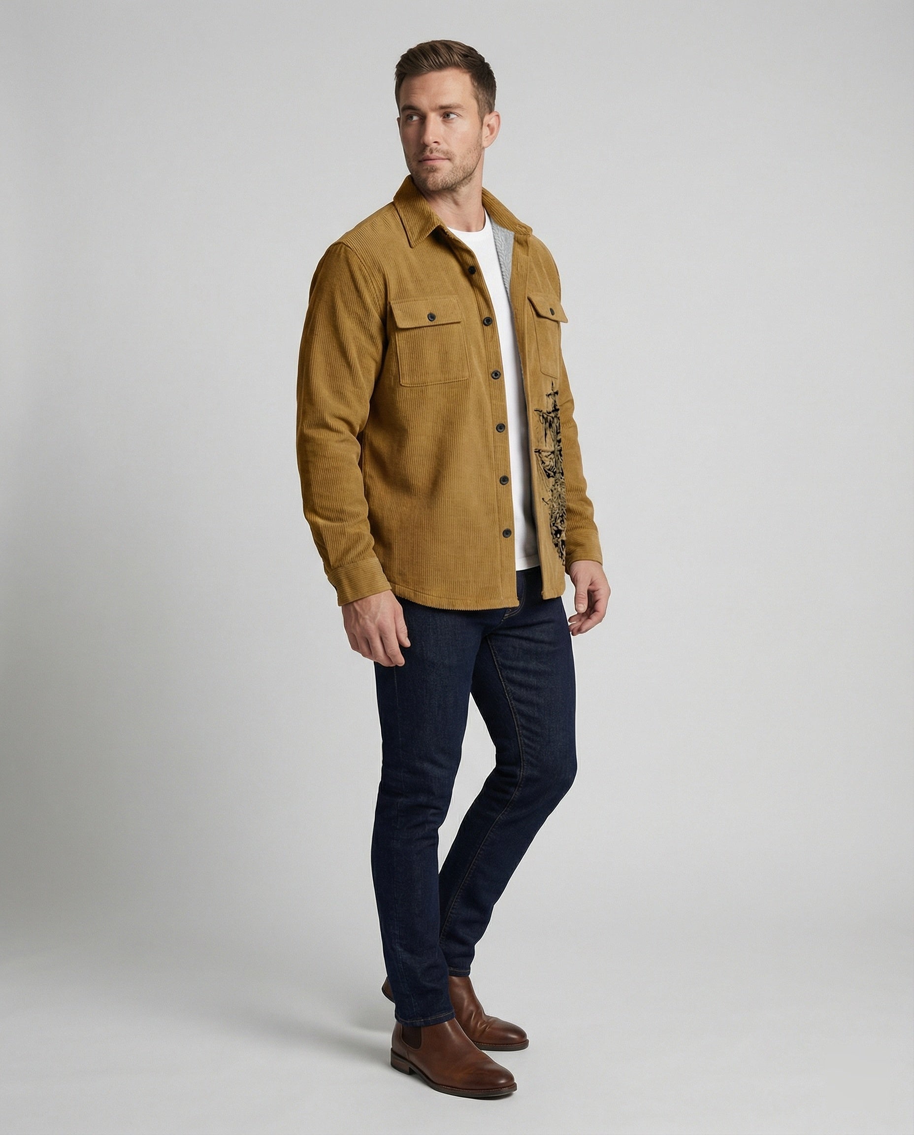 Men's Long Sleeve Shirt Cord Casual