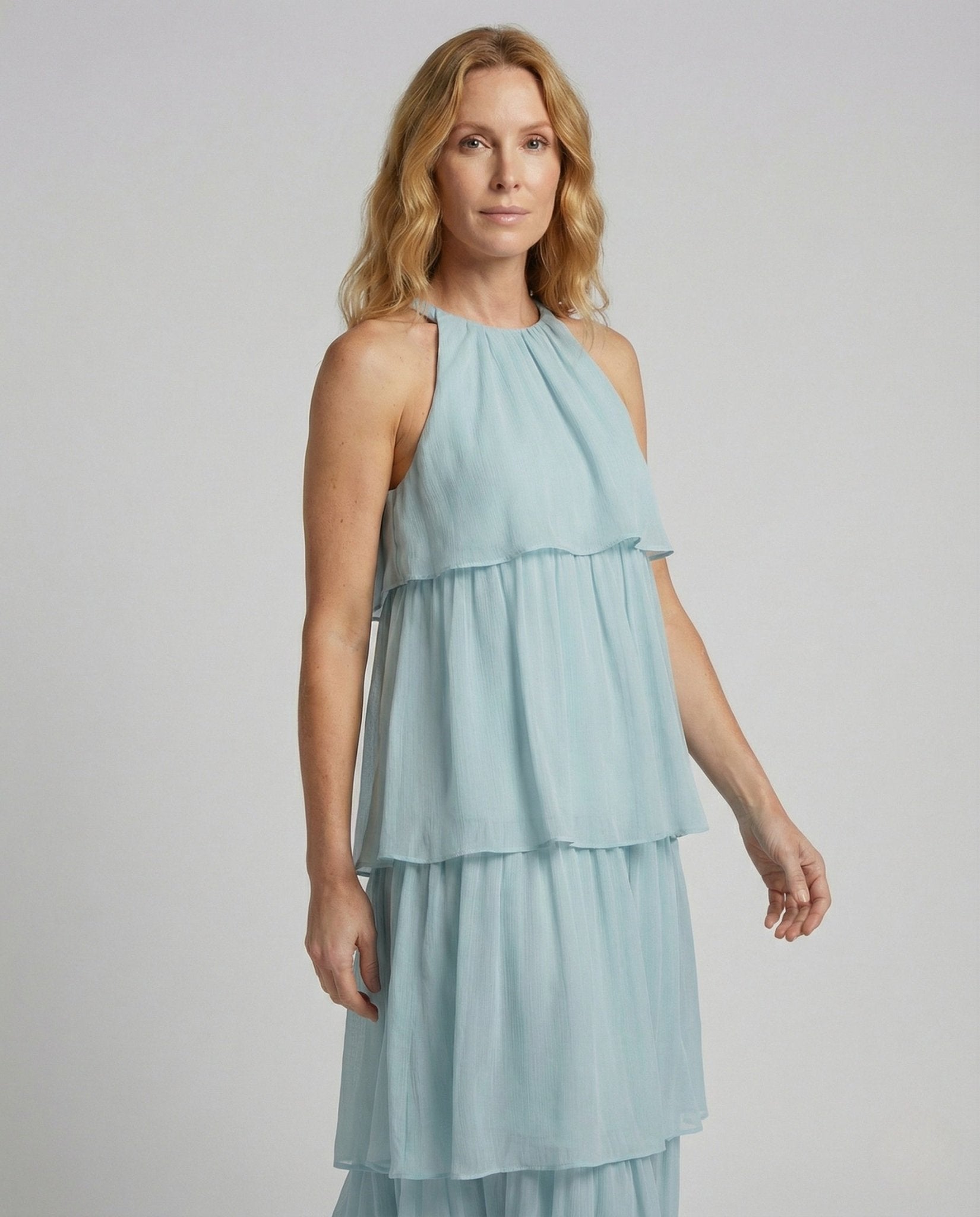Ladies Airy Chiffon Maxi Dress with Ruffles - Chichicherry