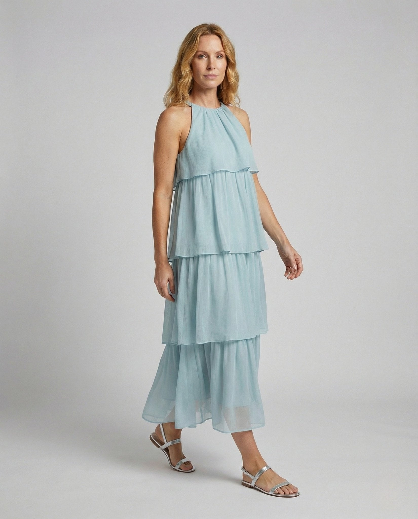 Ladies Airy Chiffon Maxi Dress with Ruffles - Chichicherry