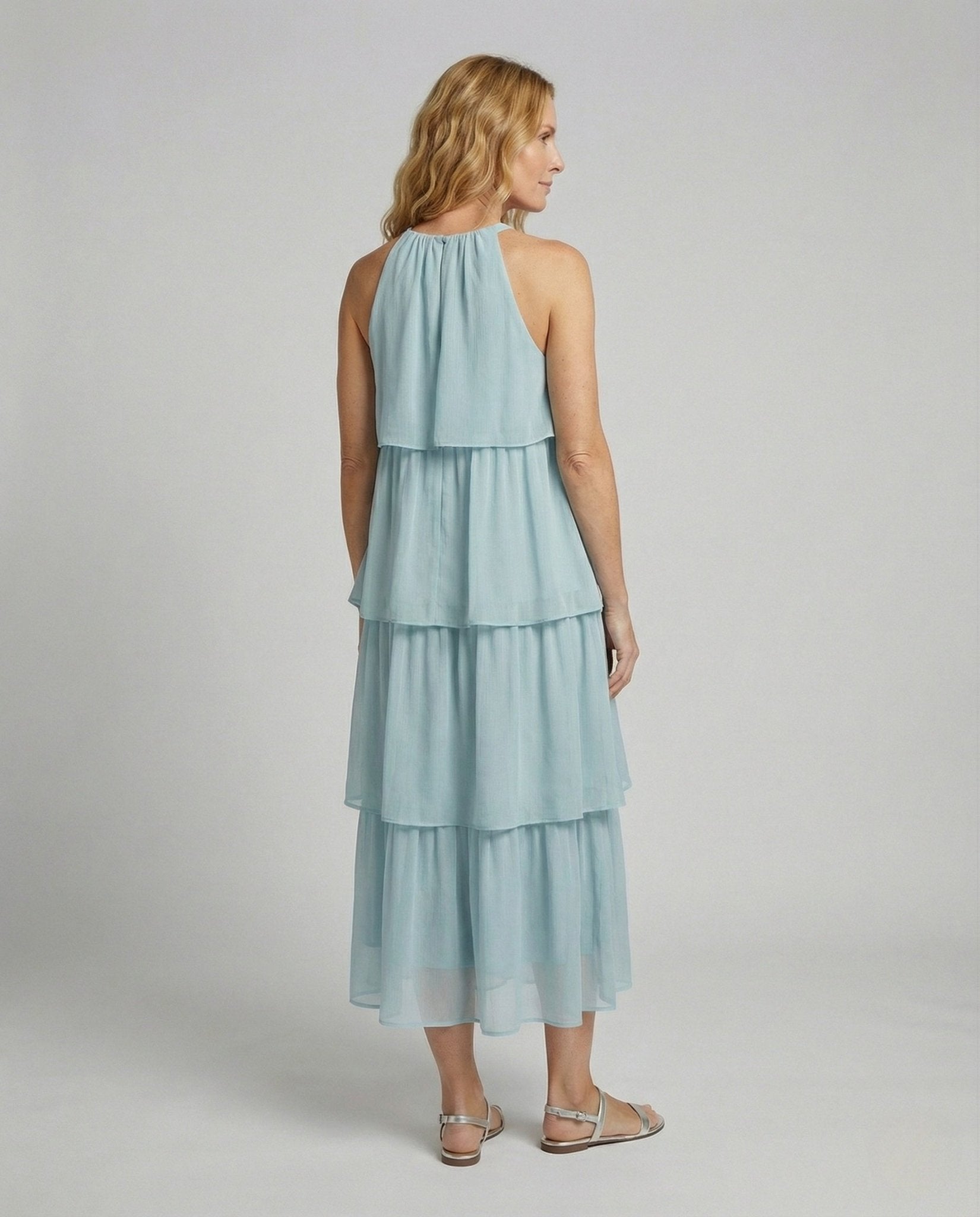 Ladies Airy Chiffon Maxi Dress with Ruffles - Chichicherry