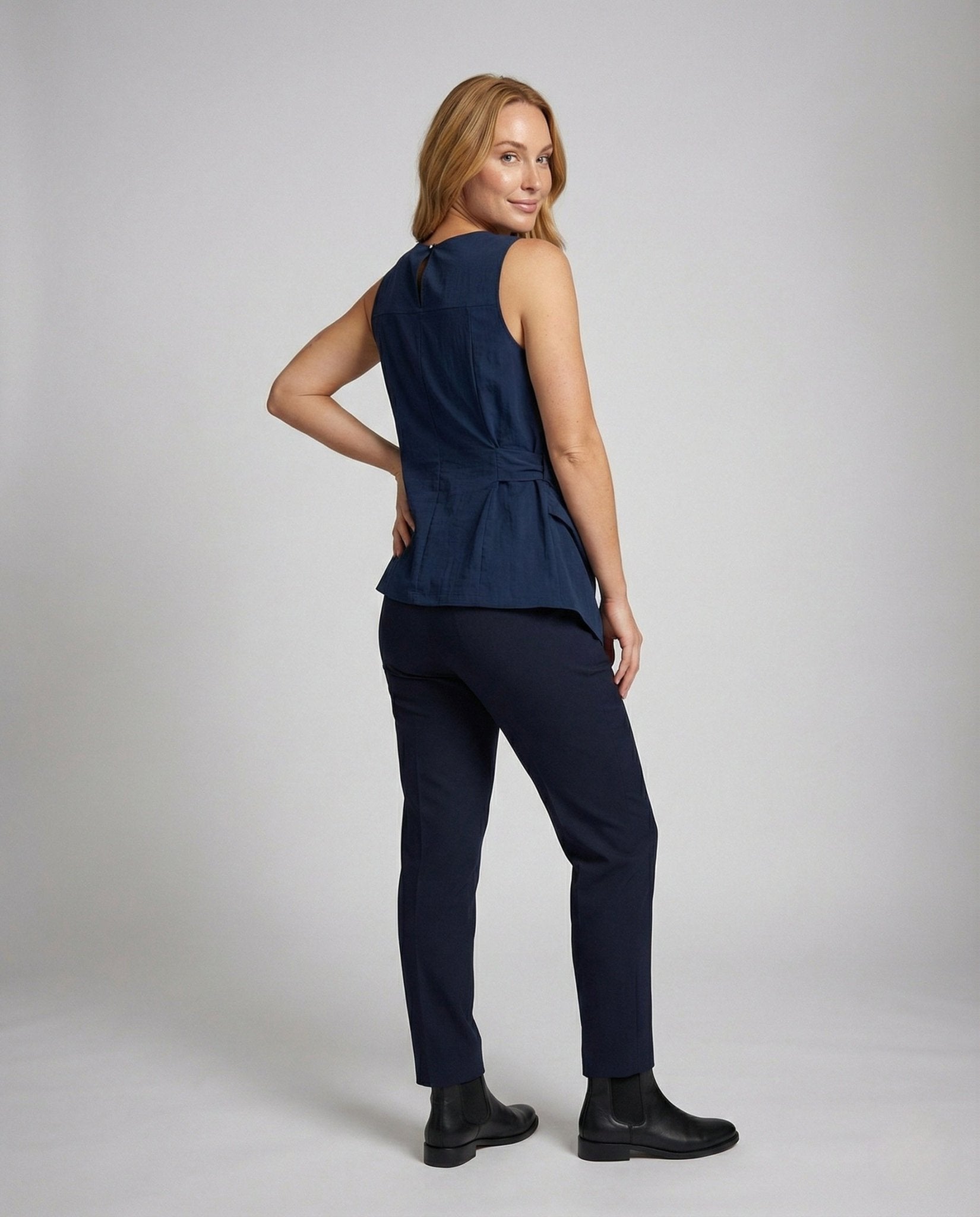 Ladies Asymmetrical Linen Tunic with Side Tie - Chichicherry