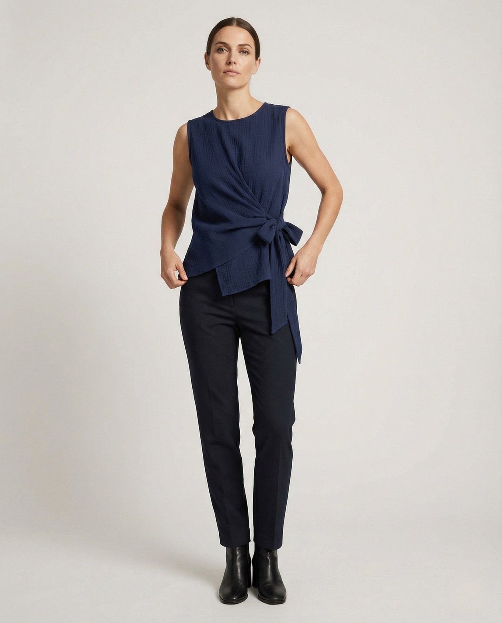 Ladies Asymmetrical Linen Tunic with Side Tie - Chichicherry