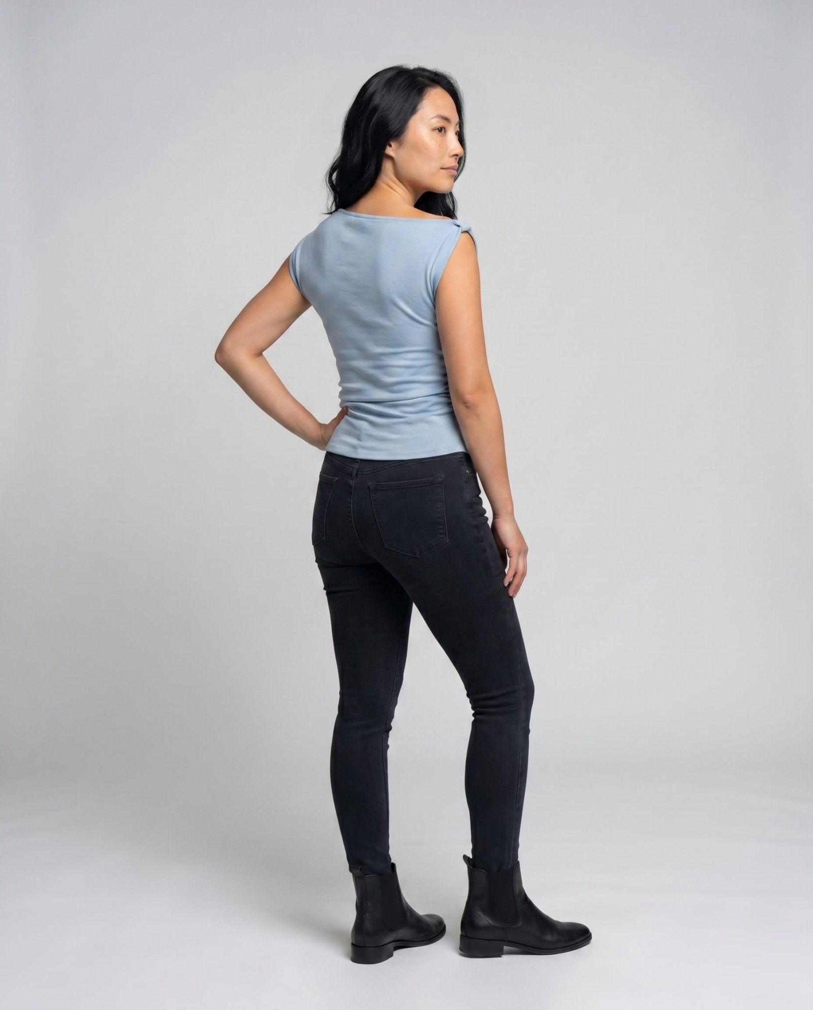 Ladies asymmetrical top with creative ruffle details - Chichicherry