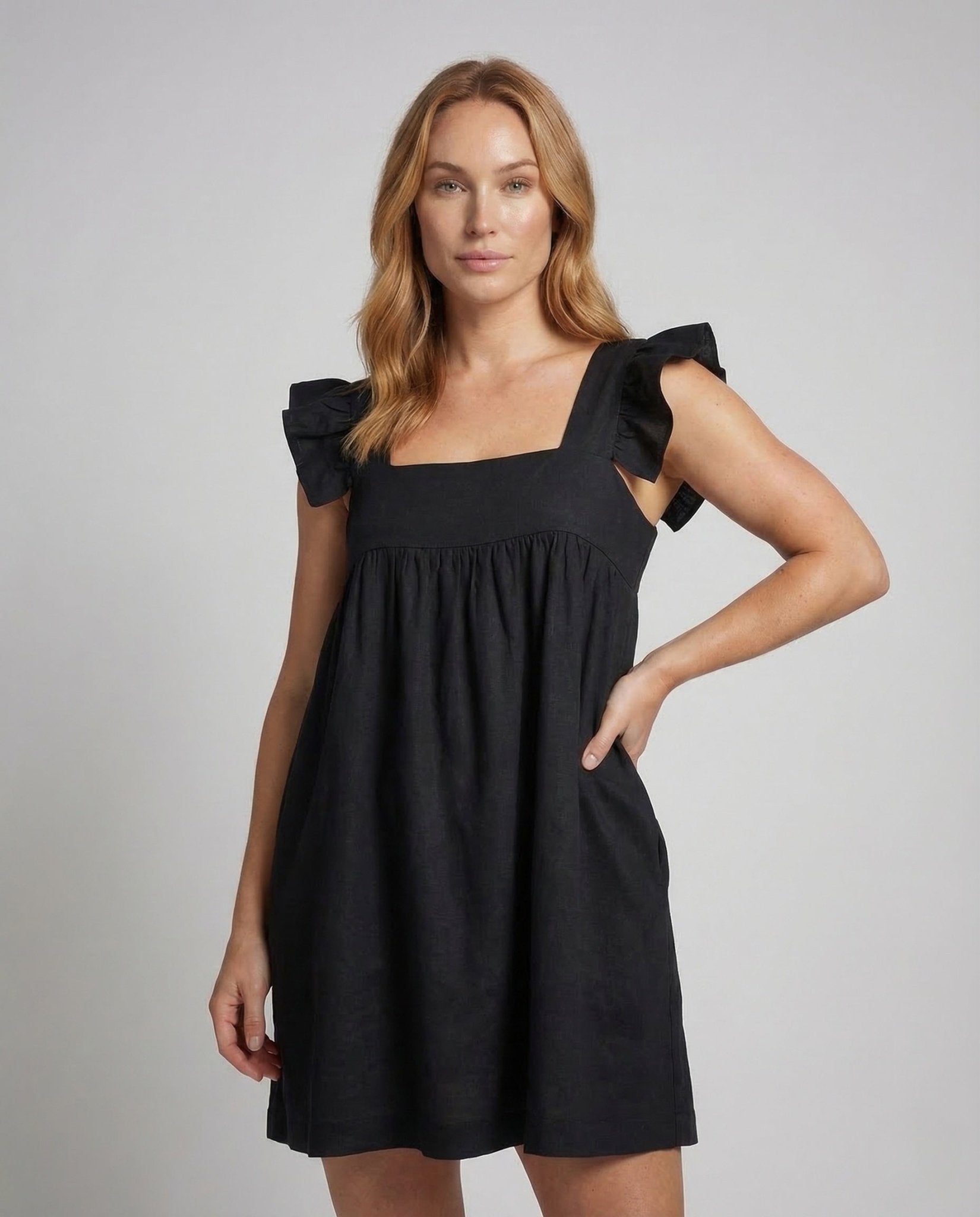 Ladies Babydoll Dress Ruffle Sleeves - Chichicherry