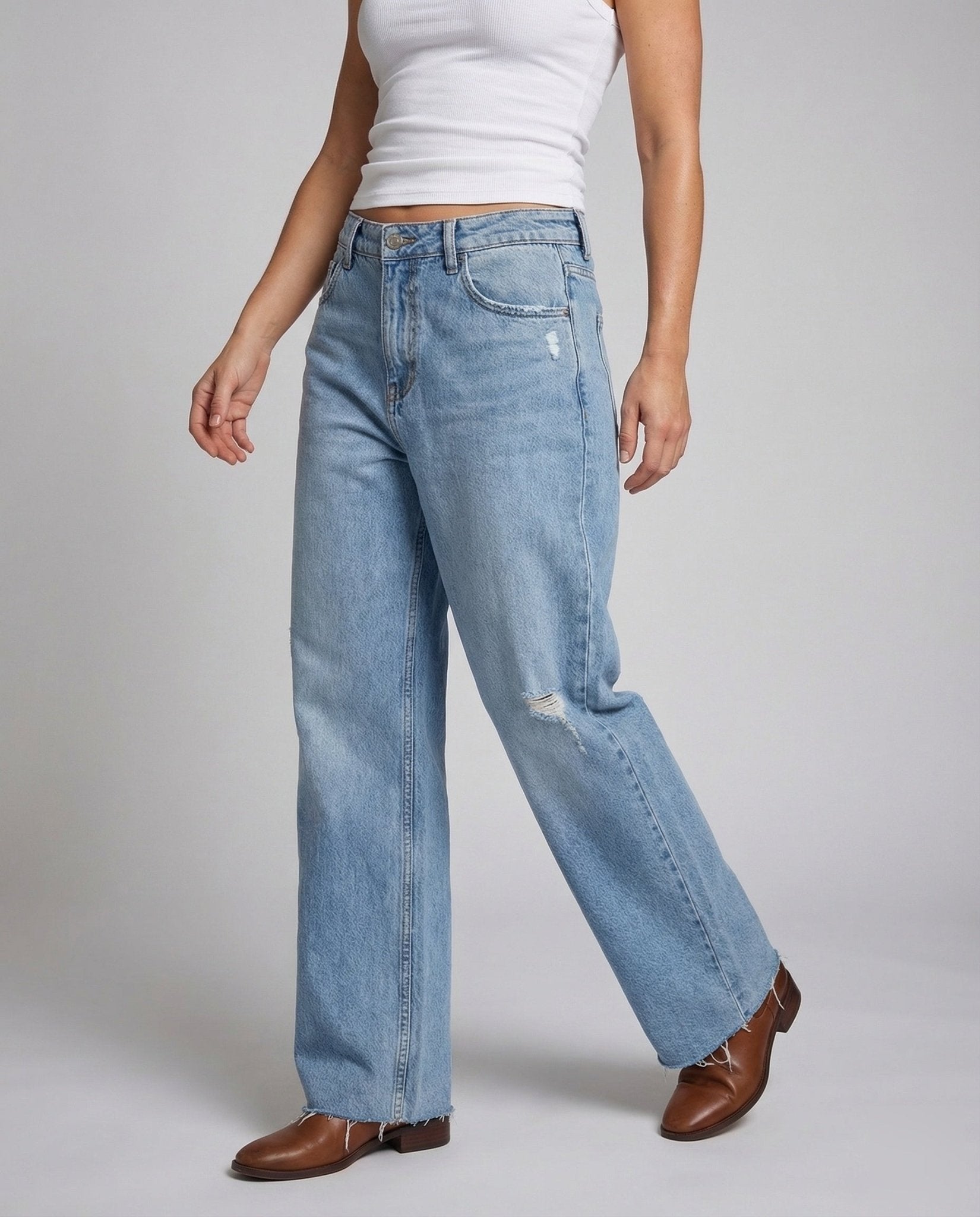 Ladies Baggy Jeans High Waist Heart Patch - Chichicherry
