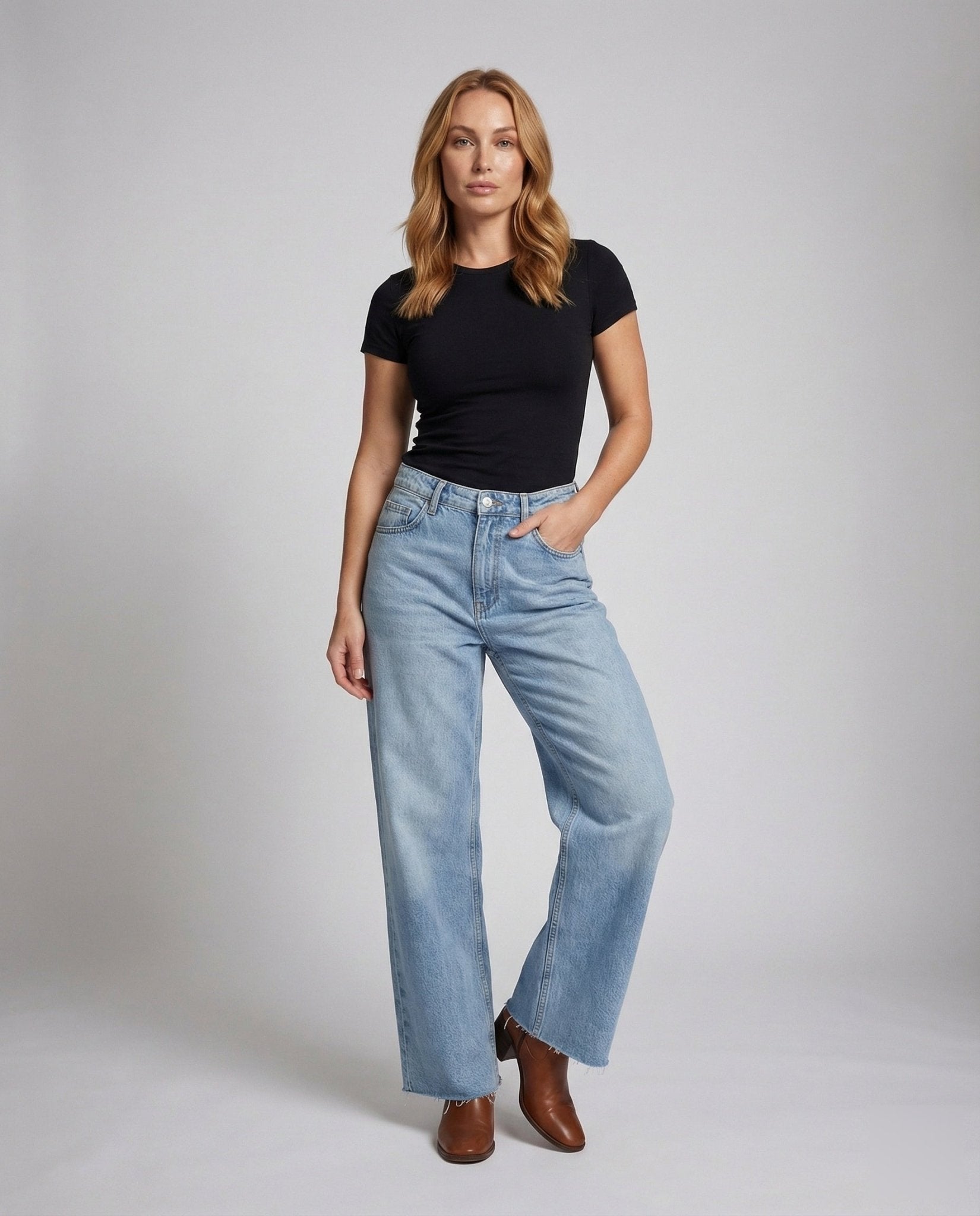 Ladies Baggy Jeans High Waist Heart Patch - Chichicherry