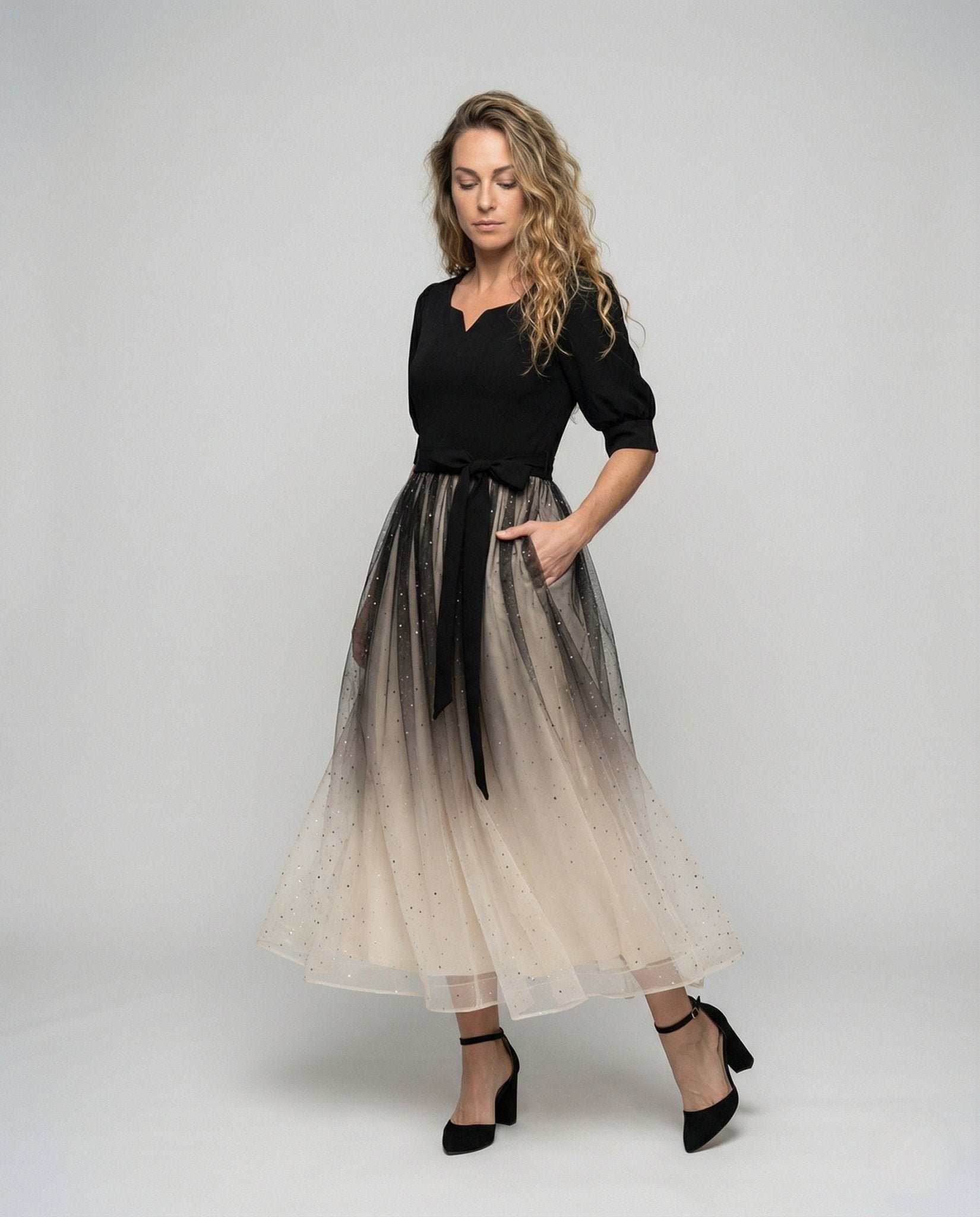 Ladies ball gown with velvet top and tulle skirt - Chichicherry