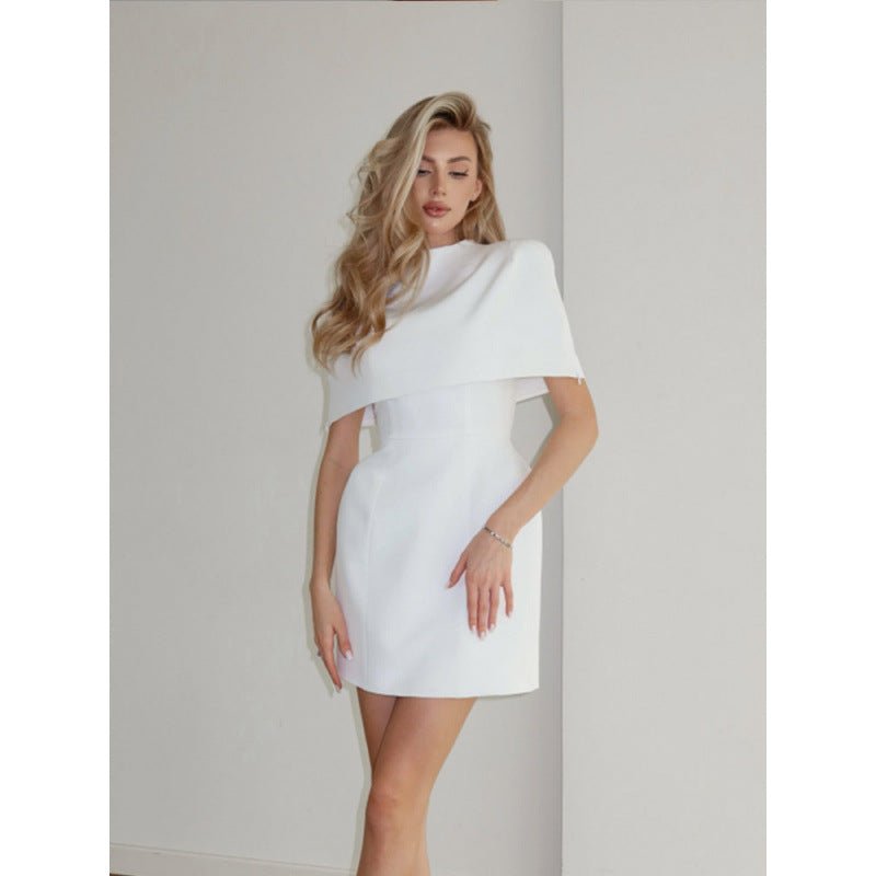 Ladies Cape Mini Dress with Stand Collar and Tailored Corset Chichicherry - Chichicherry