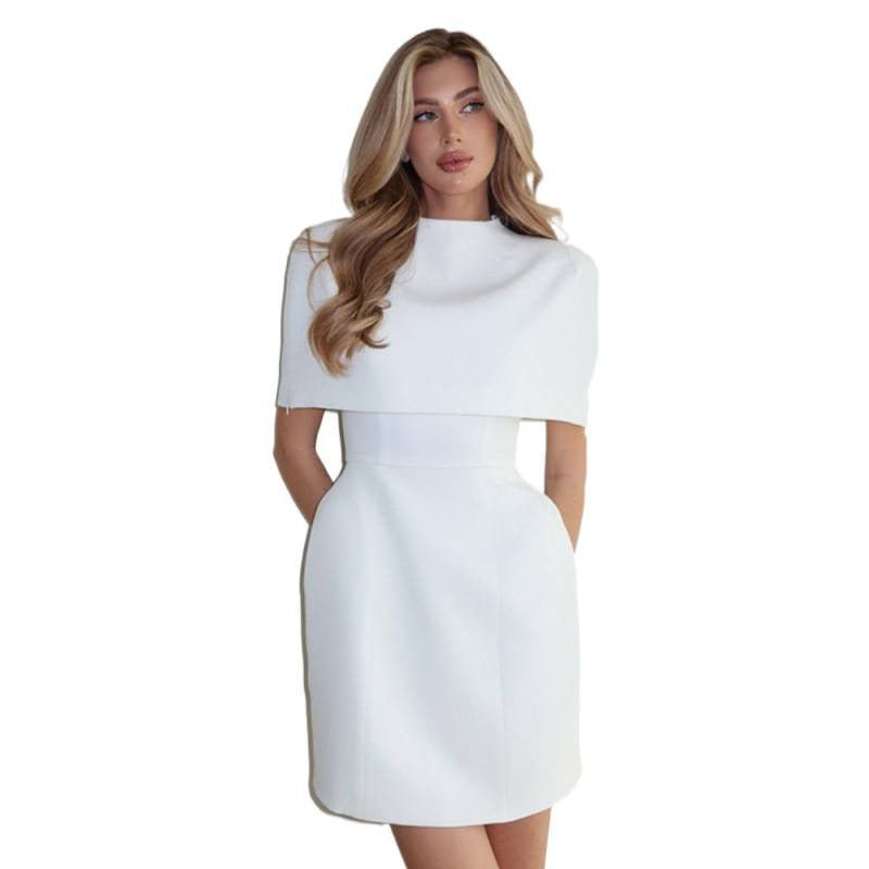 Ladies Cape Mini Dress with Stand Collar and Tailored Corset Chichicherry - Chichicherry