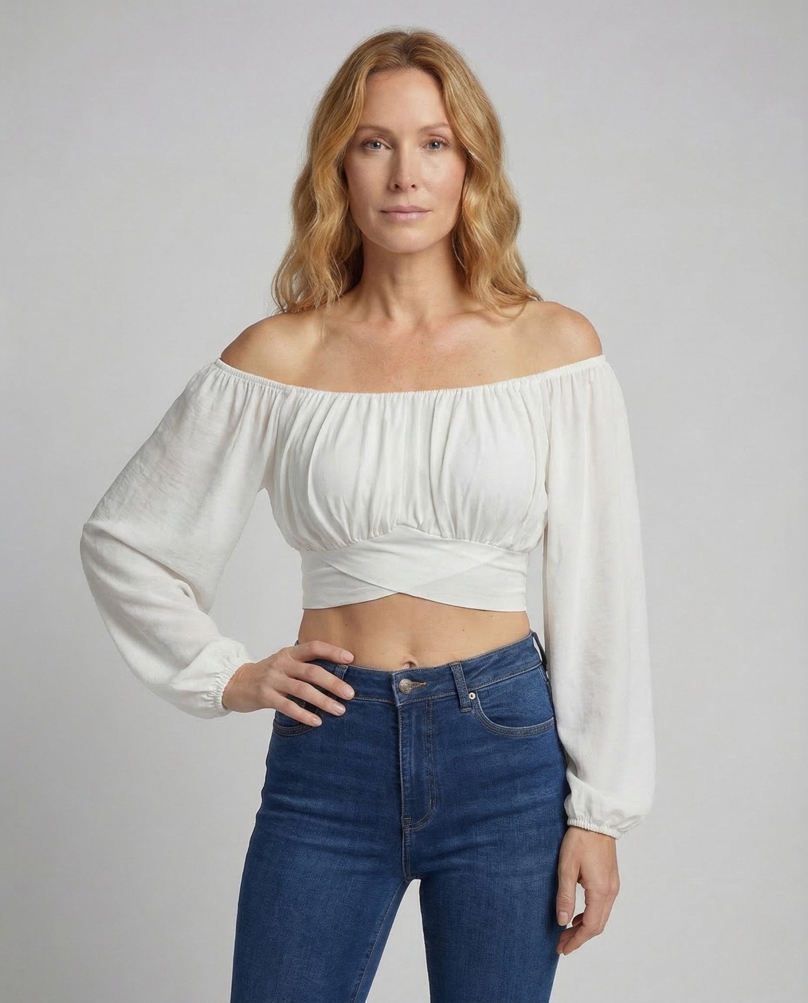 Ladies Carmen Crop Top Puff Sleeves - Chichicherry