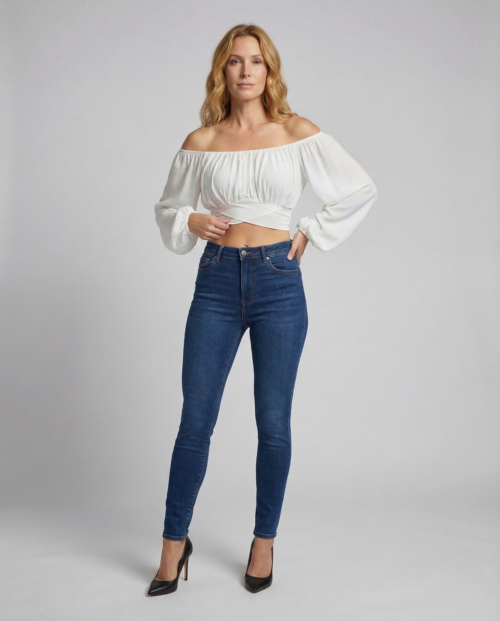 Ladies Carmen Crop Top Puff Sleeves - Chichicherry