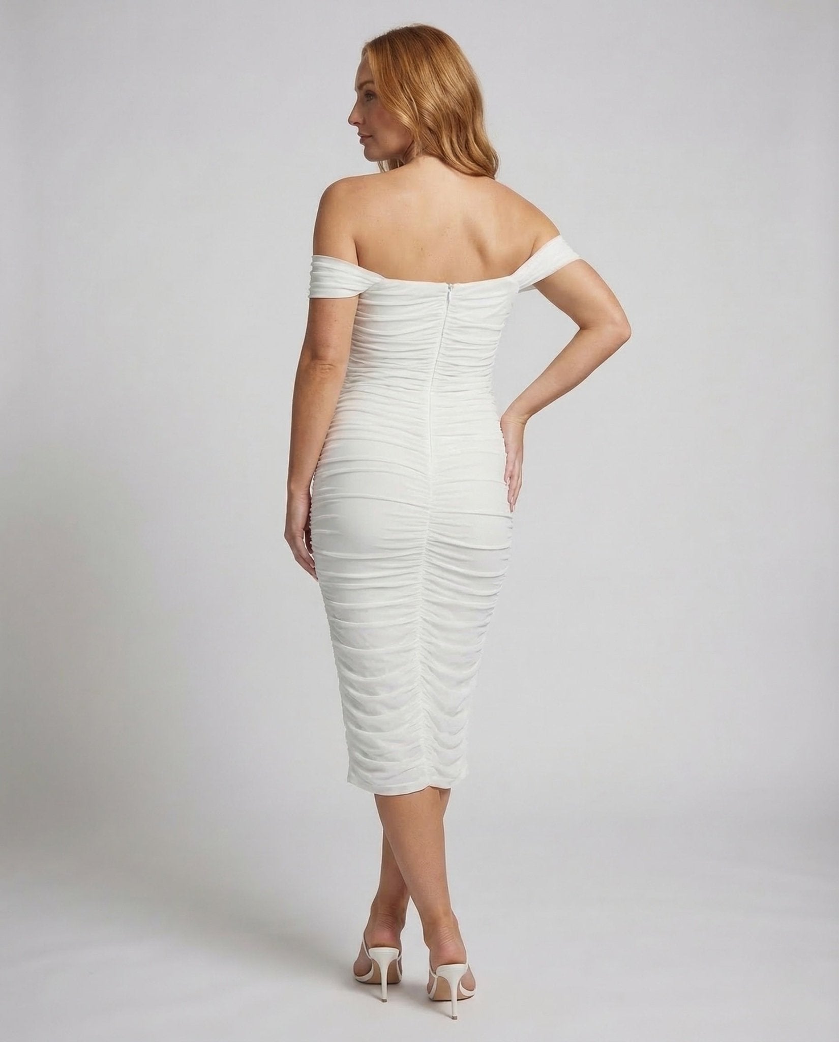 Ladies Carmen Midi Dress Gathering - Chichicherry