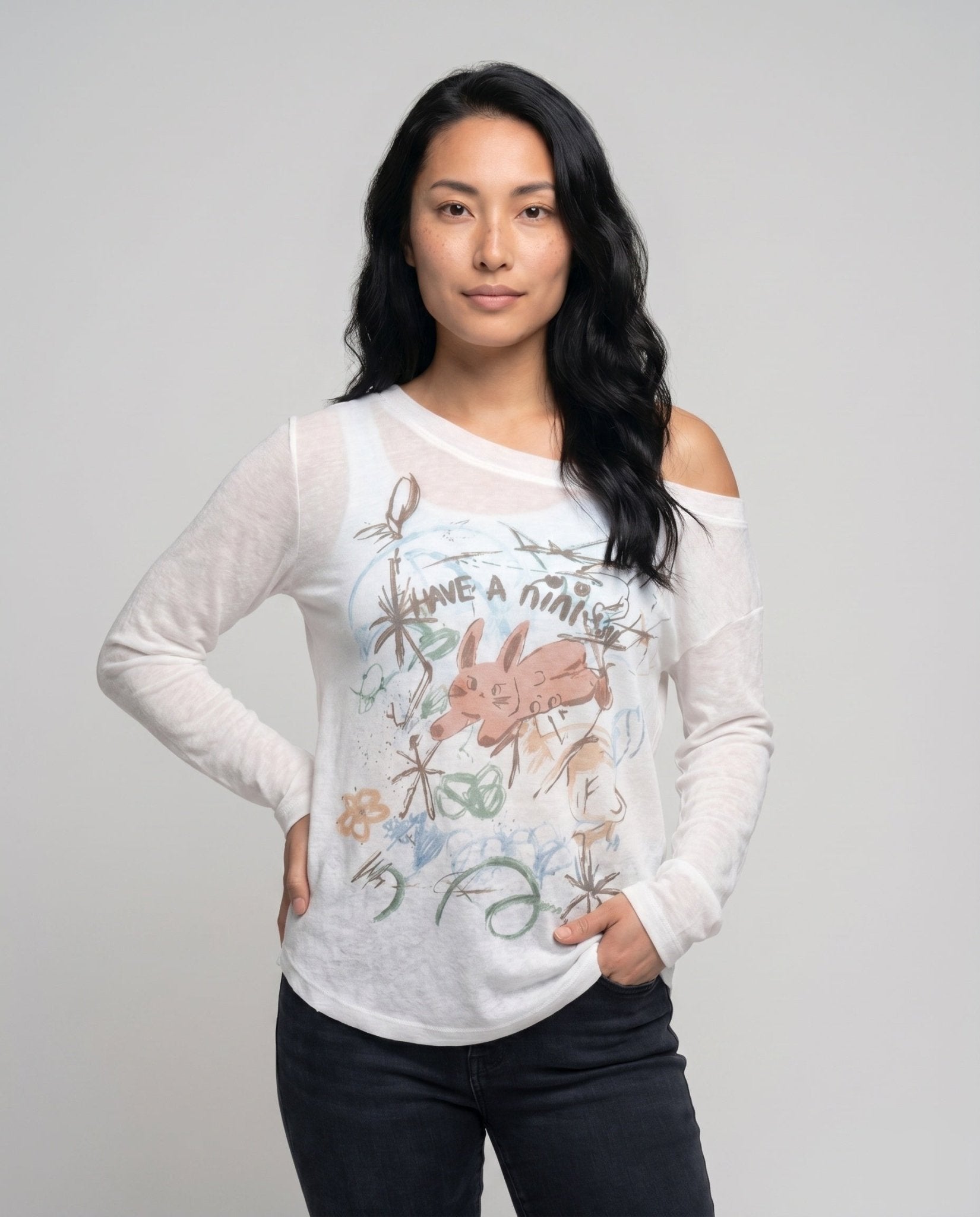 Ladies Casual T-Shirt with Creative Print and Loose Fit - Chichicherry