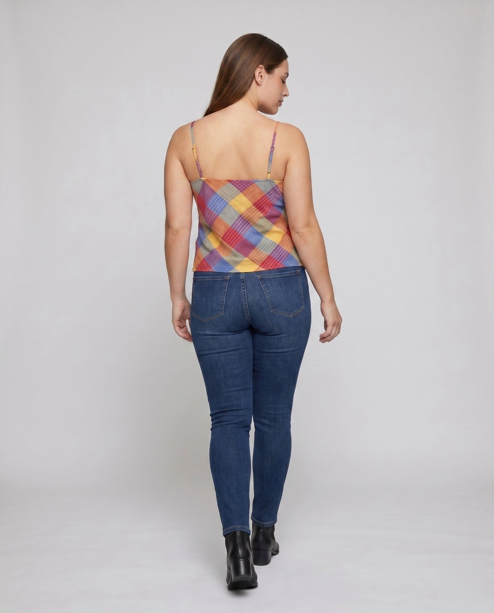 Ladies checkered spaghetti strap blouse - Chichicherry
