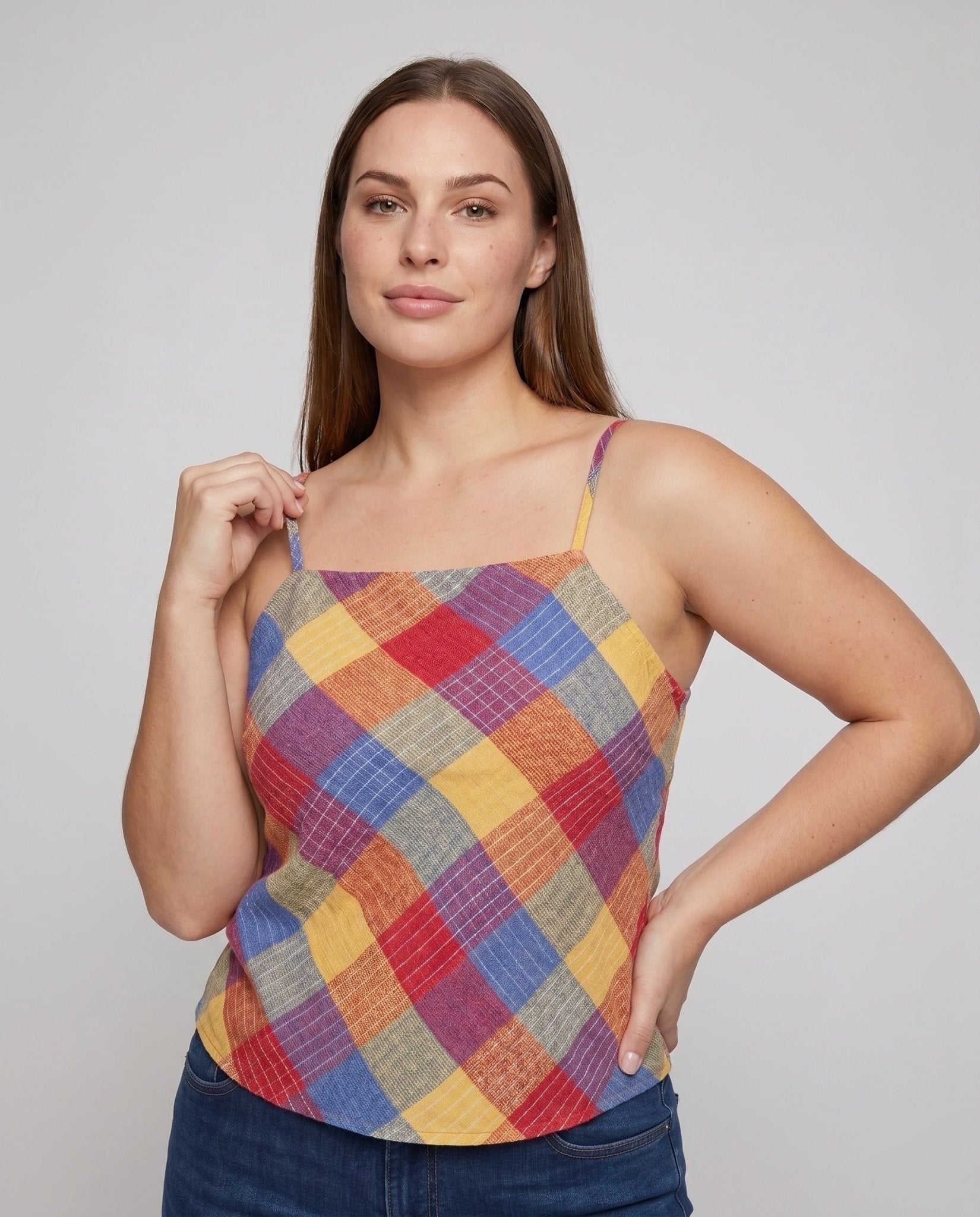 Ladies checkered spaghetti strap blouse - Chichicherry