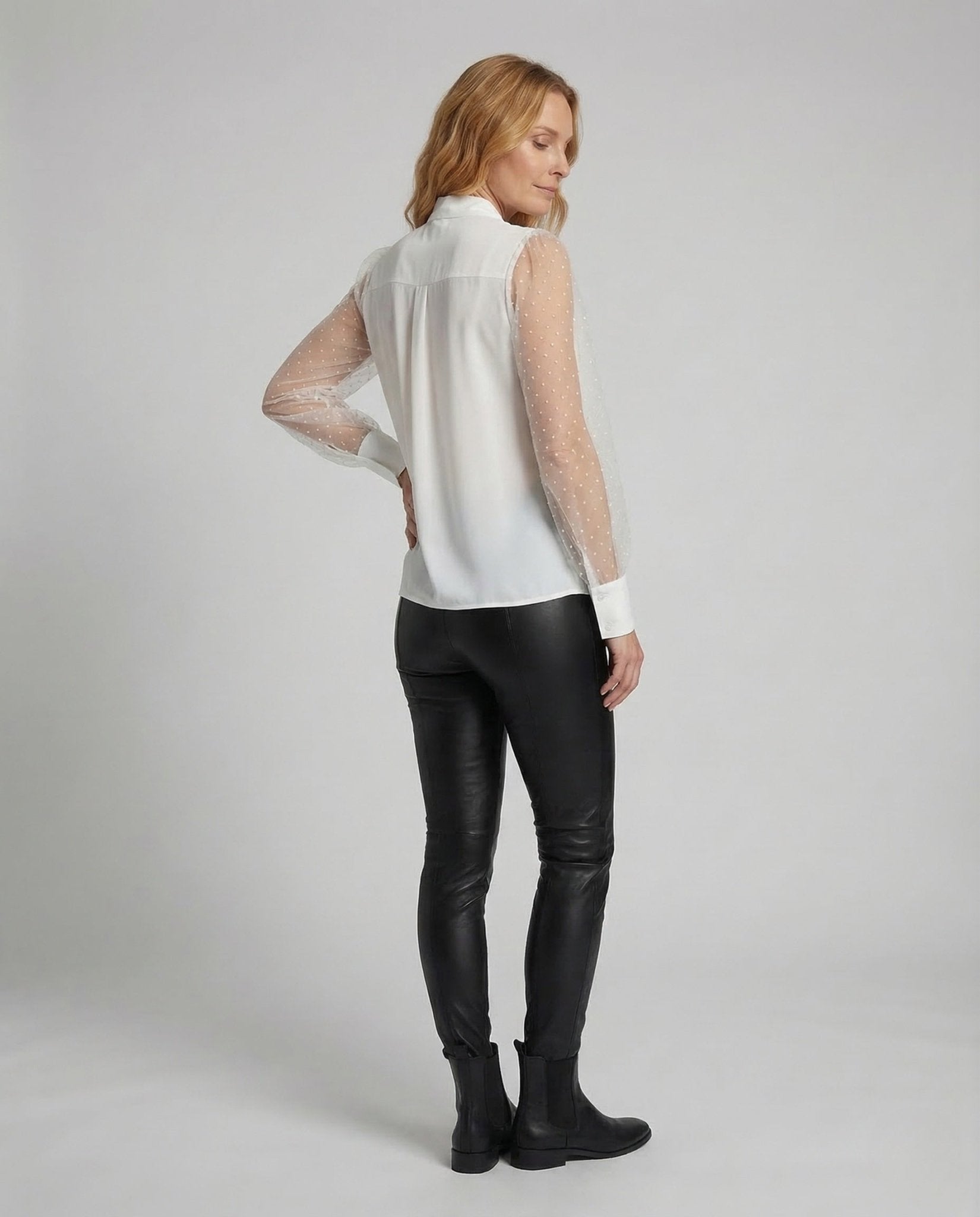 Ladies Chiffon Blouse Bow Collar Pearls - Chichicherry