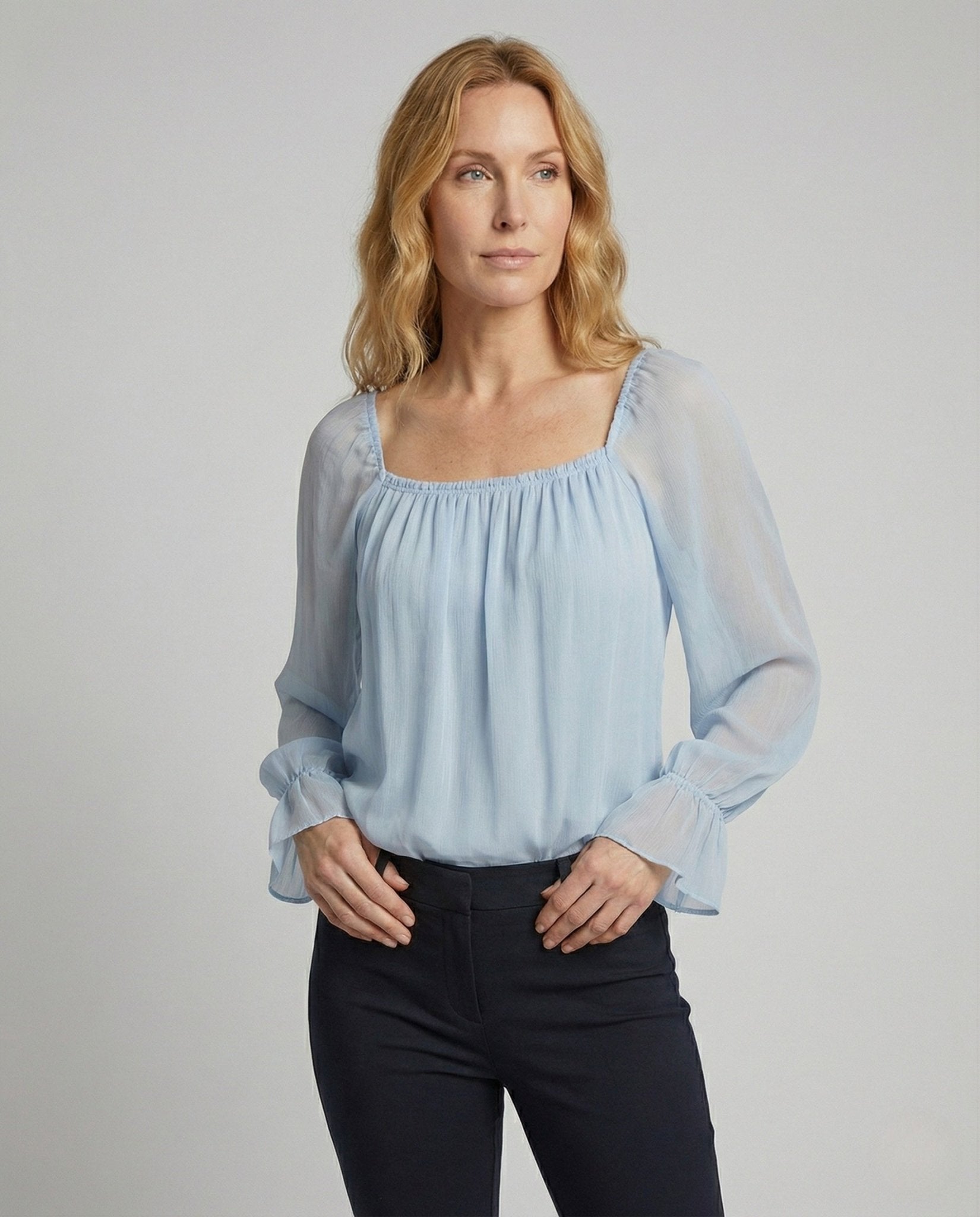 Ladies Chiffon blouse with square neckline - Chichicherry
