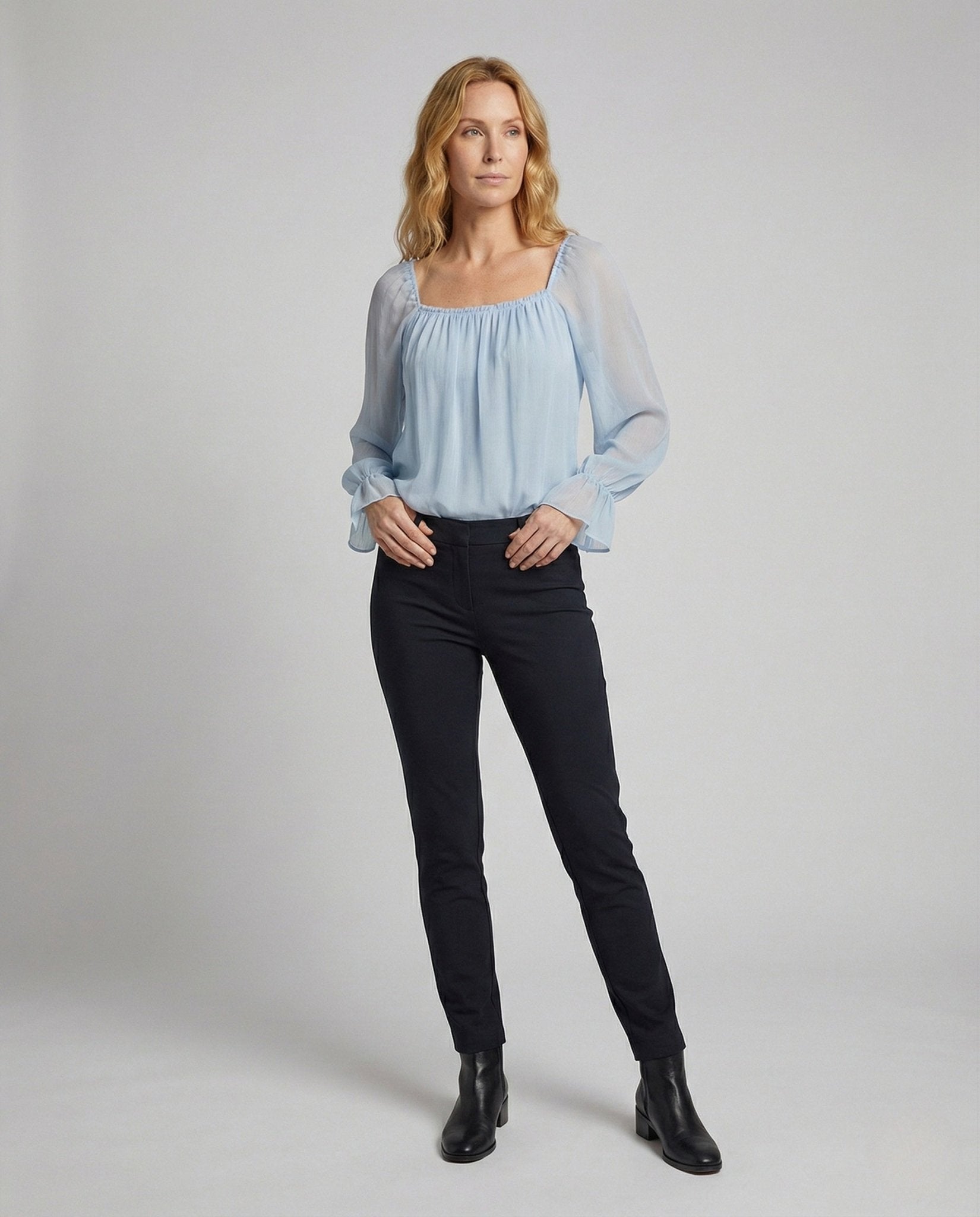Ladies Chiffon blouse with square neckline - Chichicherry