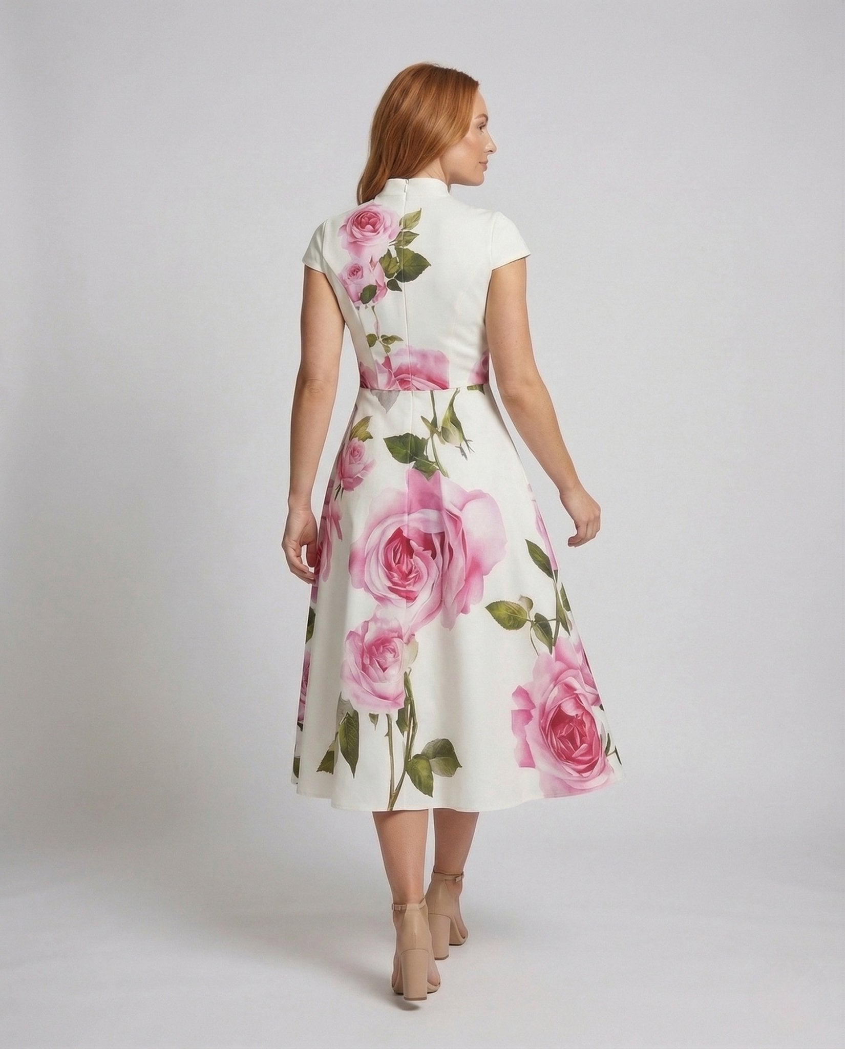 Ladies Cocktail Dress Fitted Pleated Skirt Round Neck Sleeveless - Chichicherry
