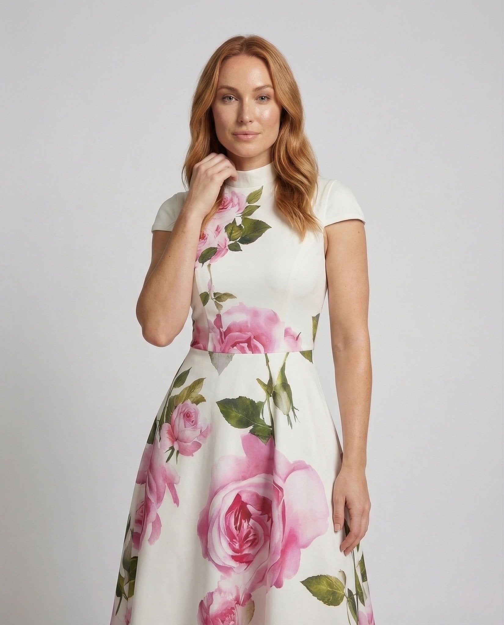 Ladies Cocktail Dress Fitted Pleated Skirt Round Neck Sleeveless - Chichicherry