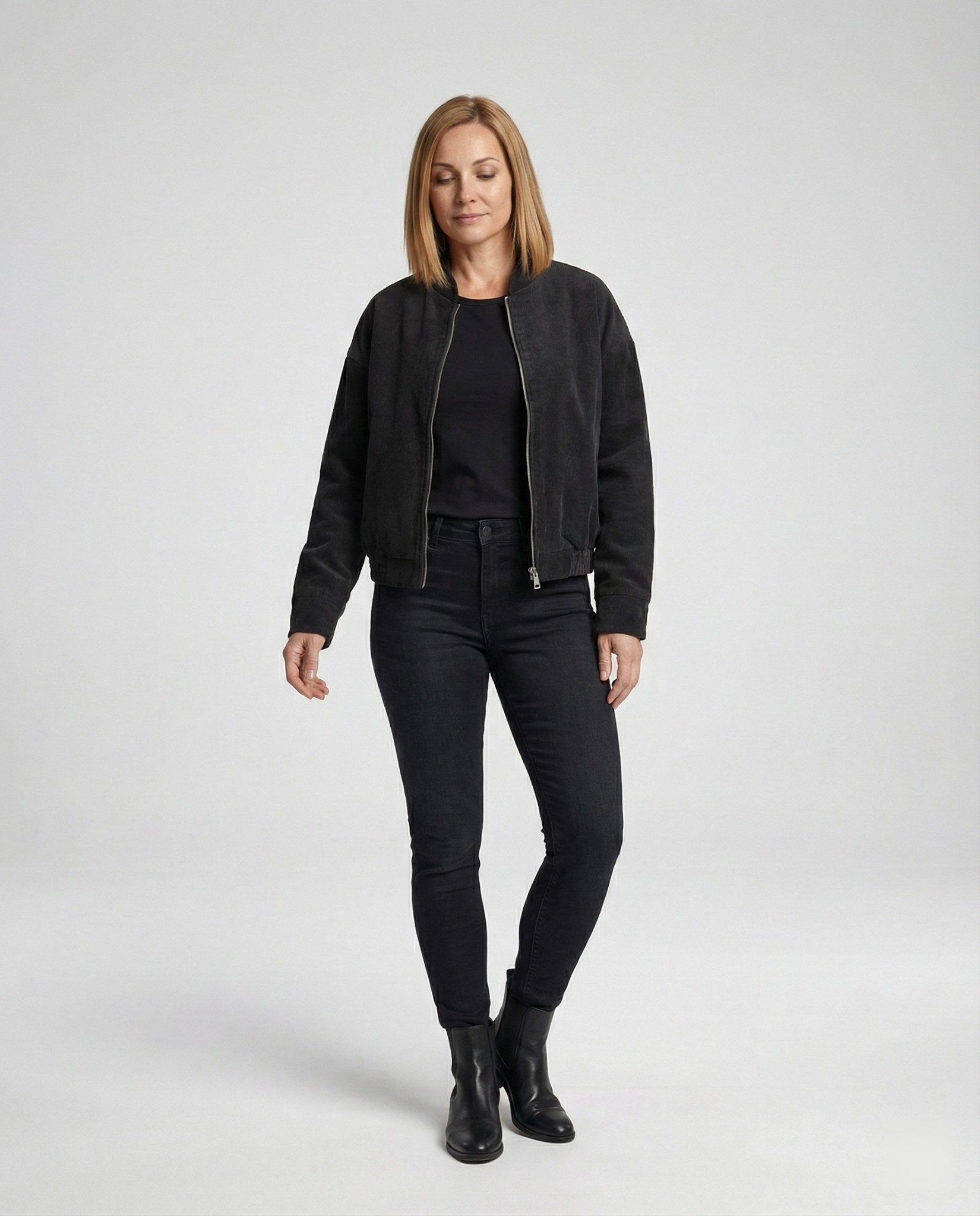 Ladies Cord Jacket with Stand-Up Collar - Chichicherry