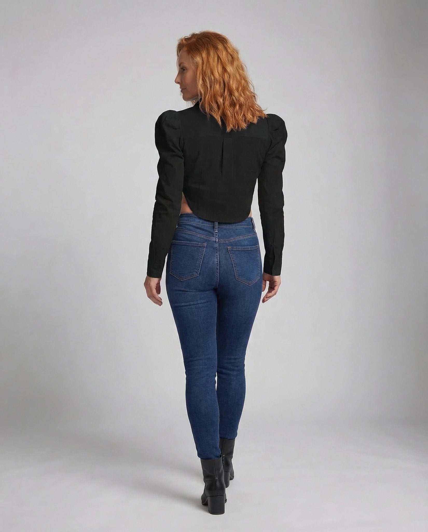 Ladies Crop Blouse Cut Out Puff Sleeves - Chichicherry