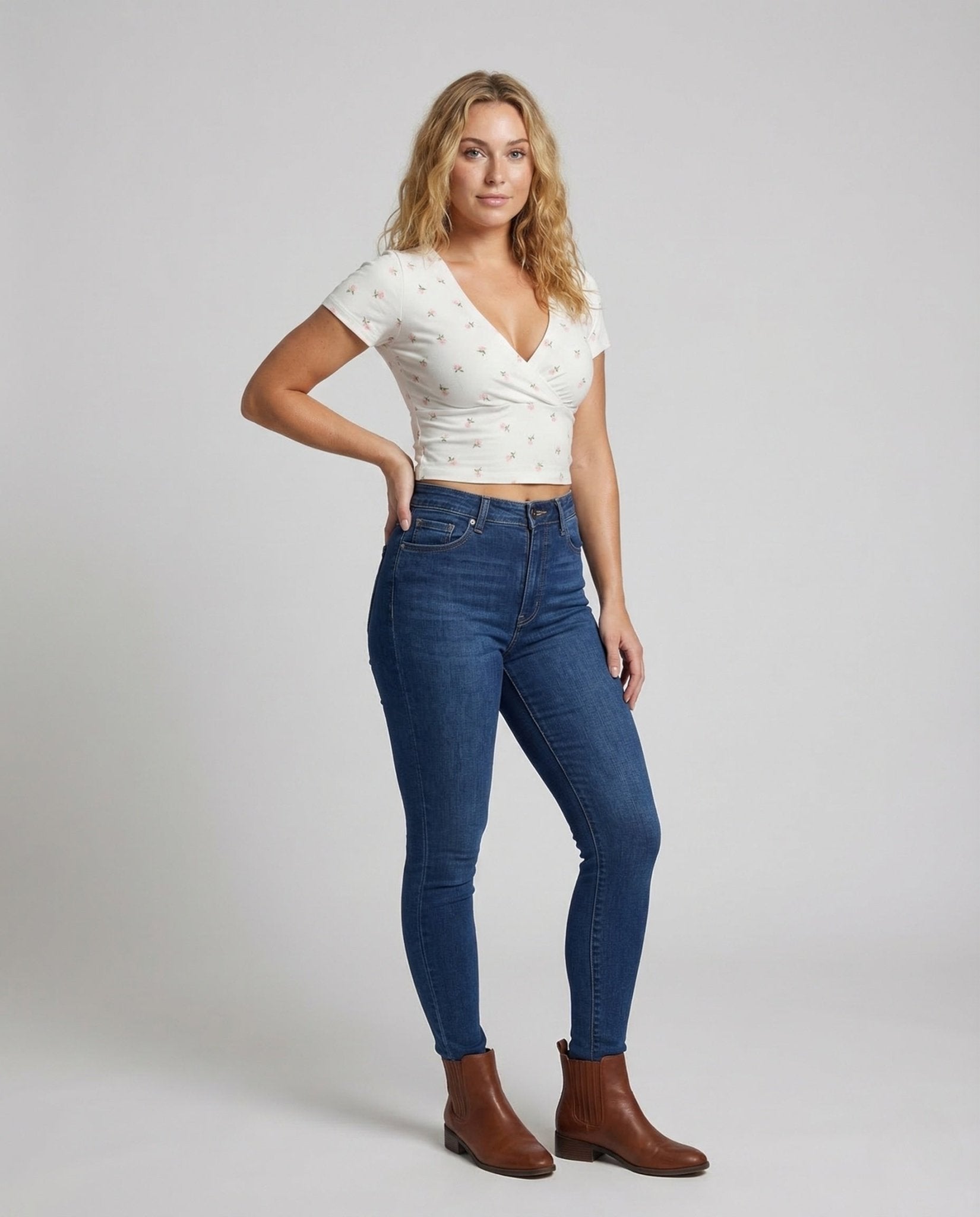 Ladies Crop Shirt Wrap Rose Print - Chichicherry