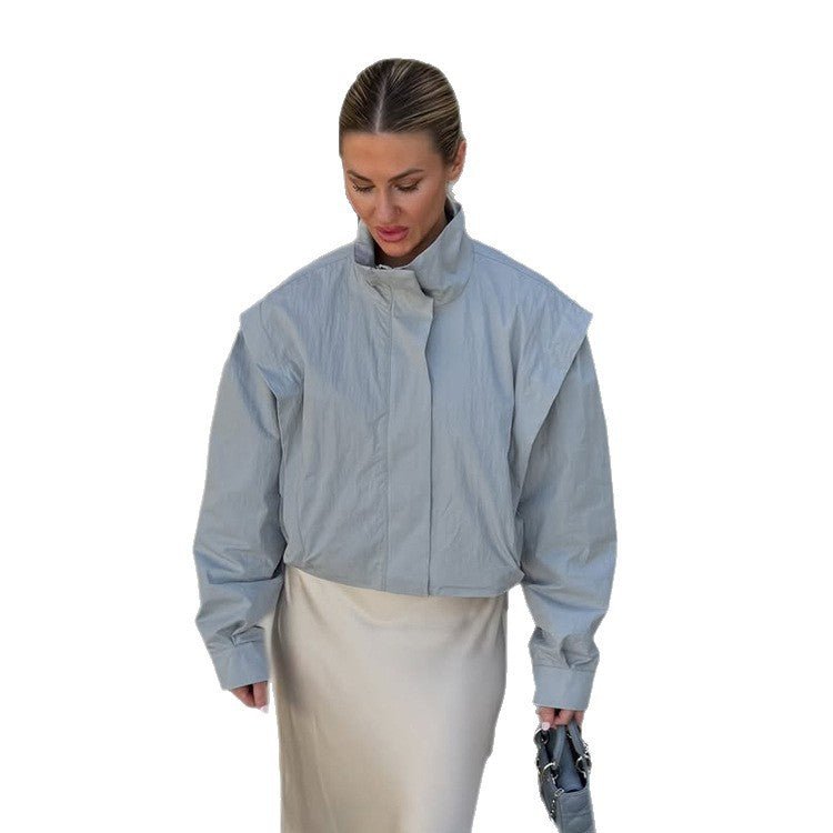 Ladies Cropped Transitional Jacket with Stand Collar and Emphasized Shoulder Area Chichicherry - Chichicherry