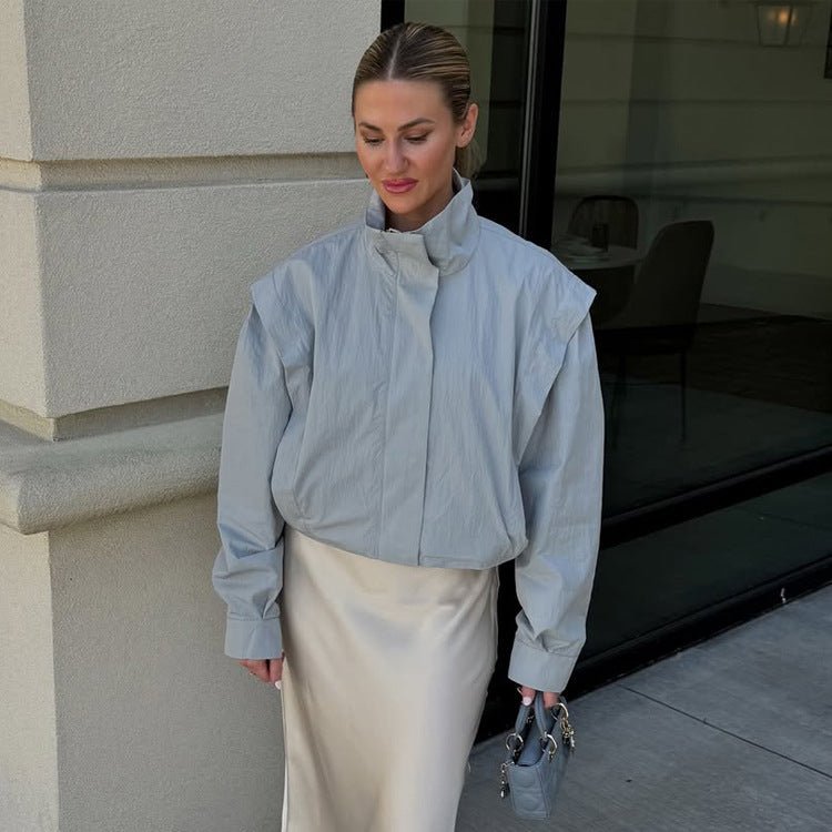 Ladies Cropped Transitional Jacket with Stand Collar and Emphasized Shoulder Area Chichicherry - Chichicherry