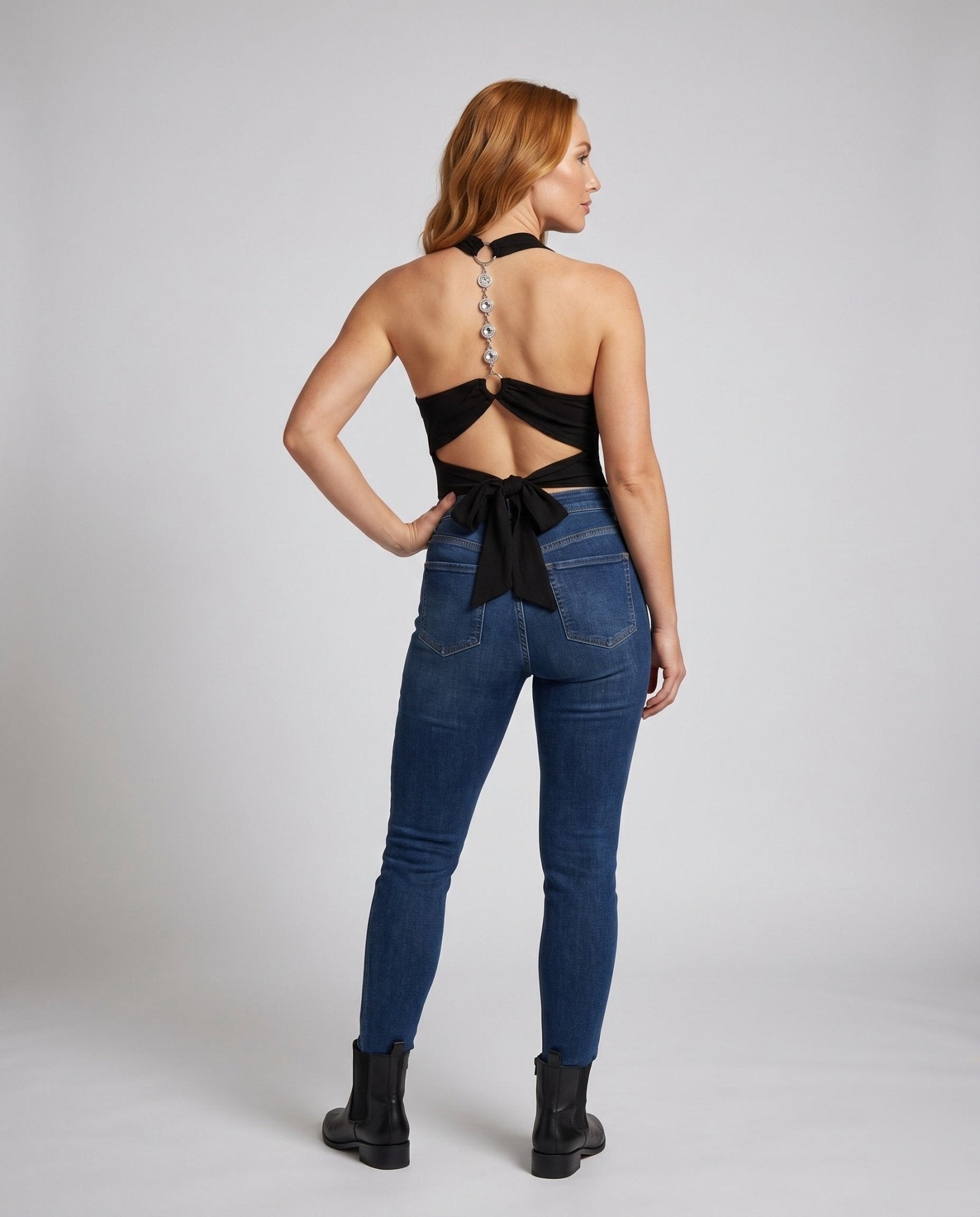 Ladies Elegant Top with Exceptional Back Cutout and Sparkling Accent - Chichicherry