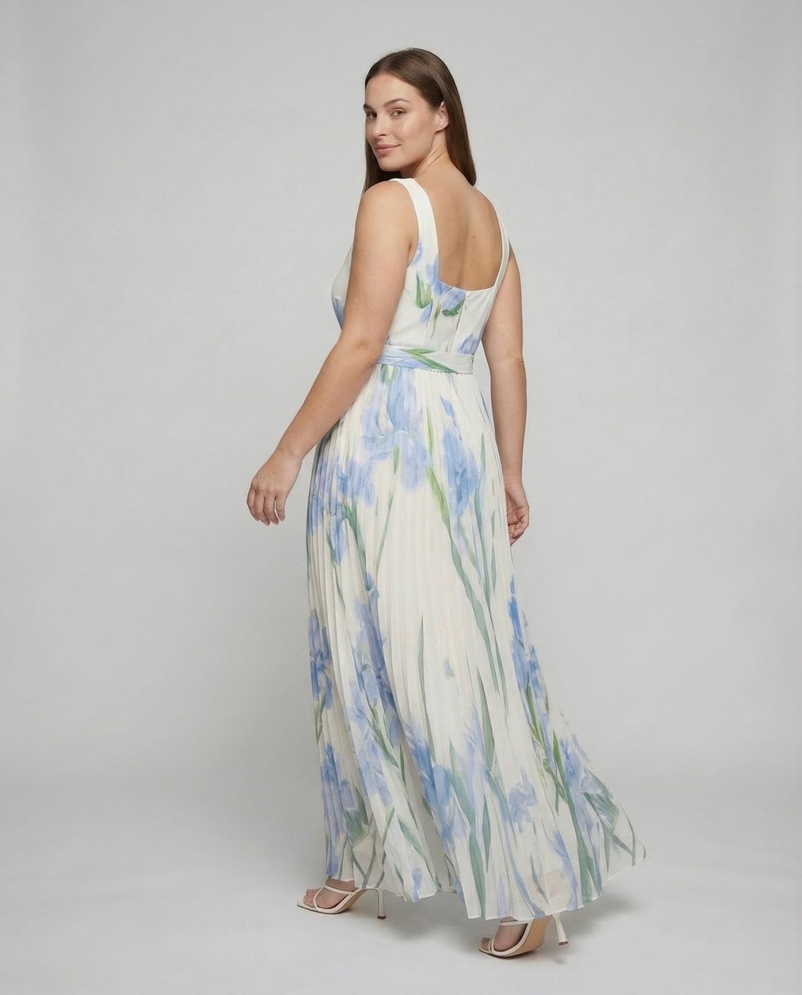 Ladies Evening Dress Square Neck Pleated Skirt - Chichicherry