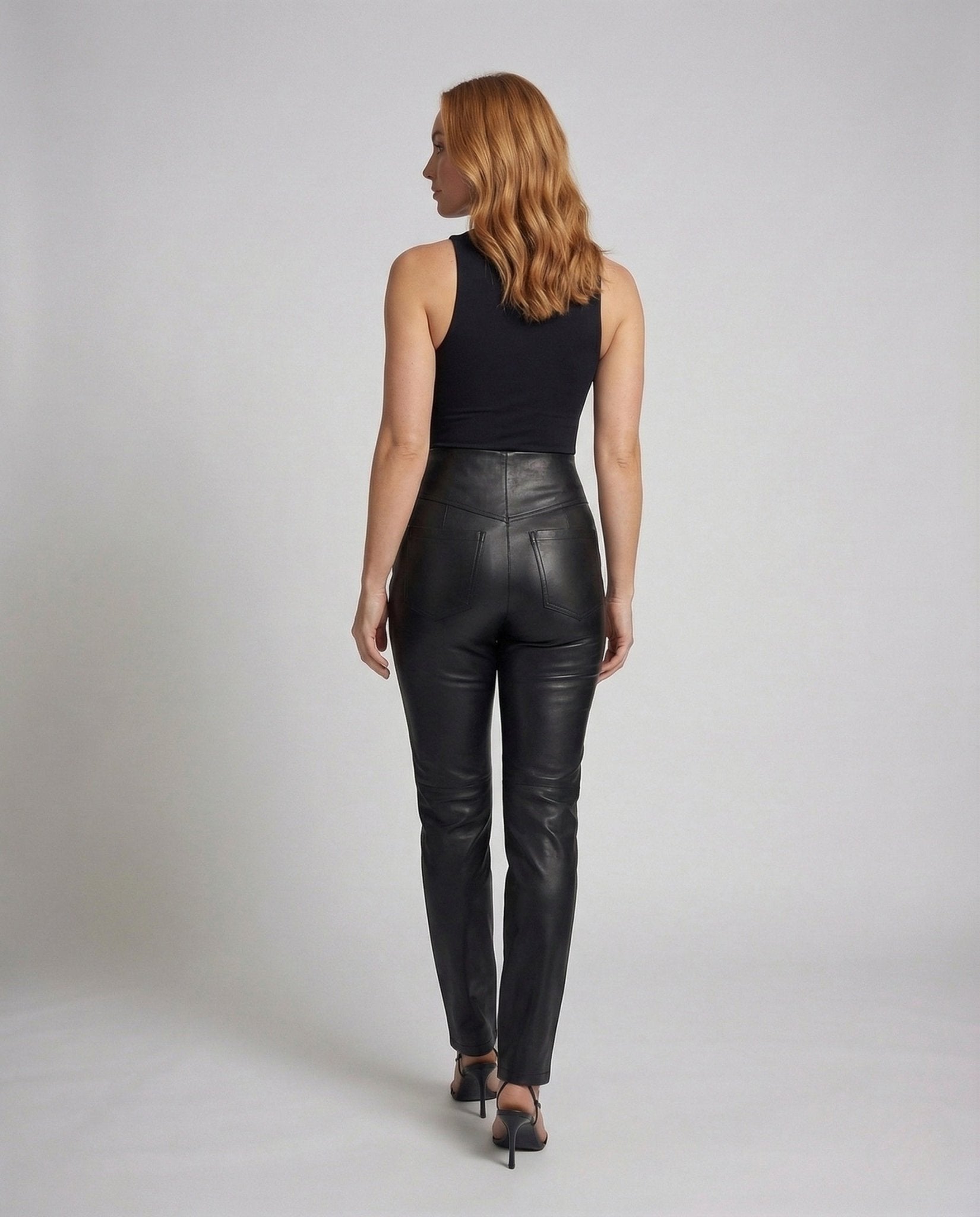 Ladies Faux Leather Pants High Waist Straight Leg - Chichicherry