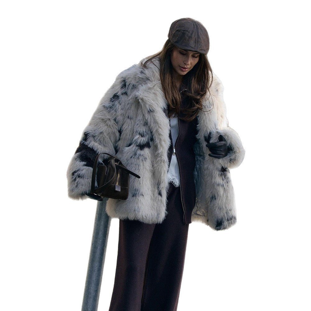 Ladies Flecked Faux Fur Coat in Oversized Cut with Voluminous Shawl Collar Chichicherry - Chichicherry